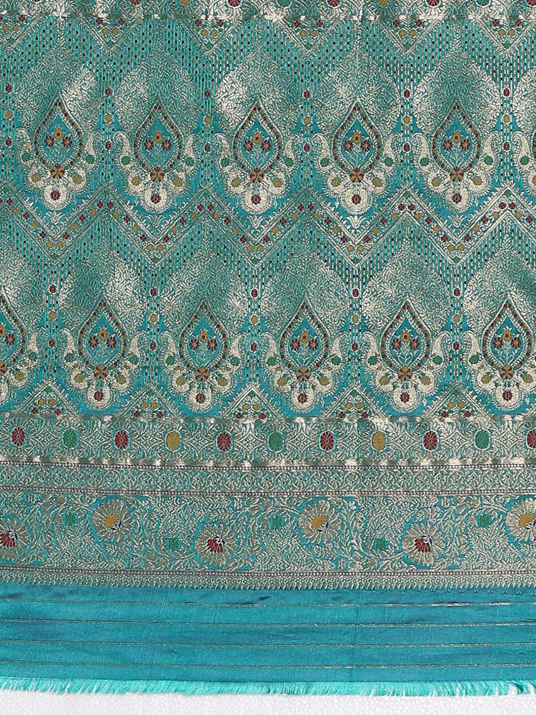 Teal Blue Silk Blend Embroidered Border Saree - Ressa