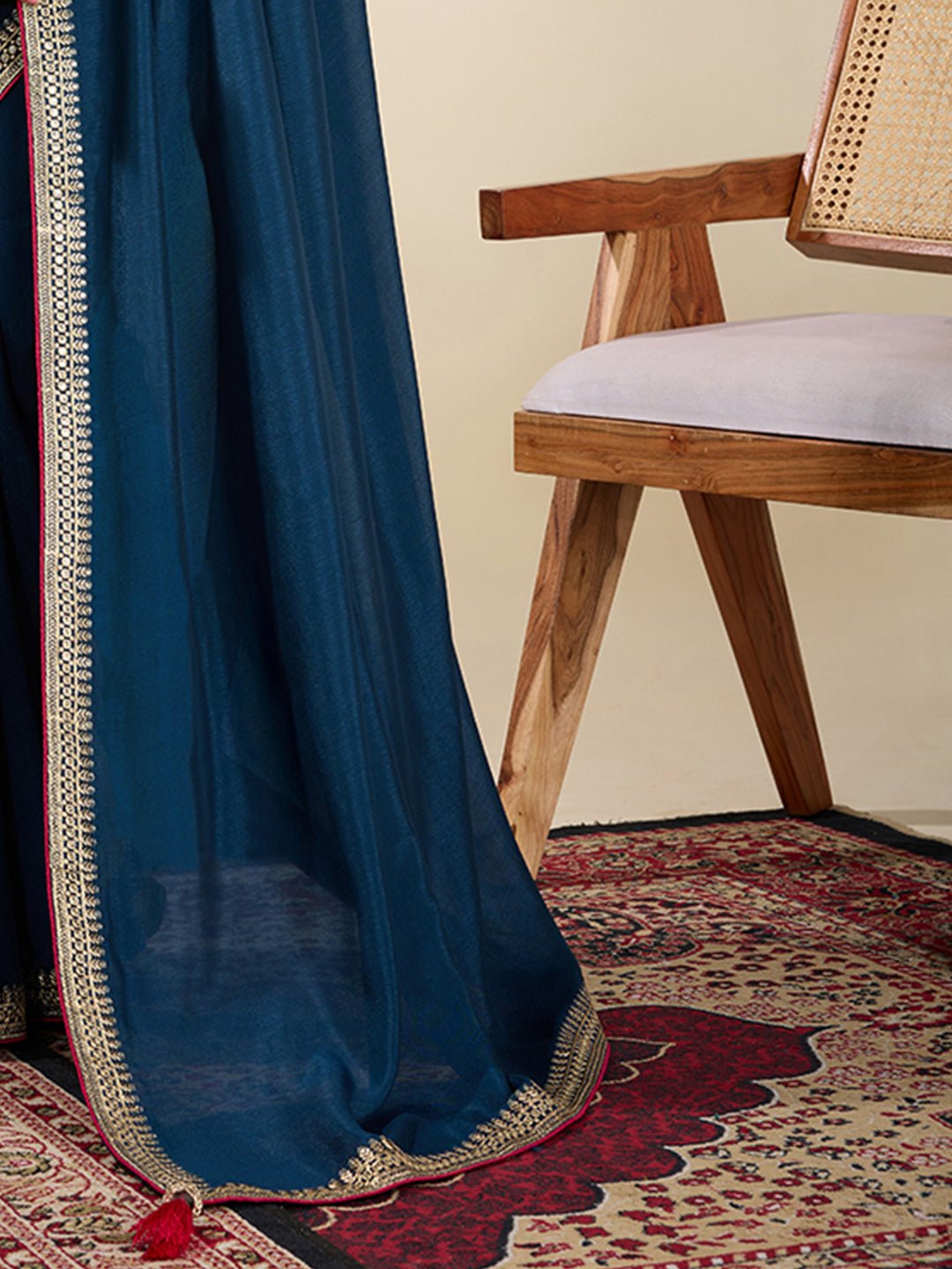 Teal Blue Silk Blend Embroidered Saree - Ressa