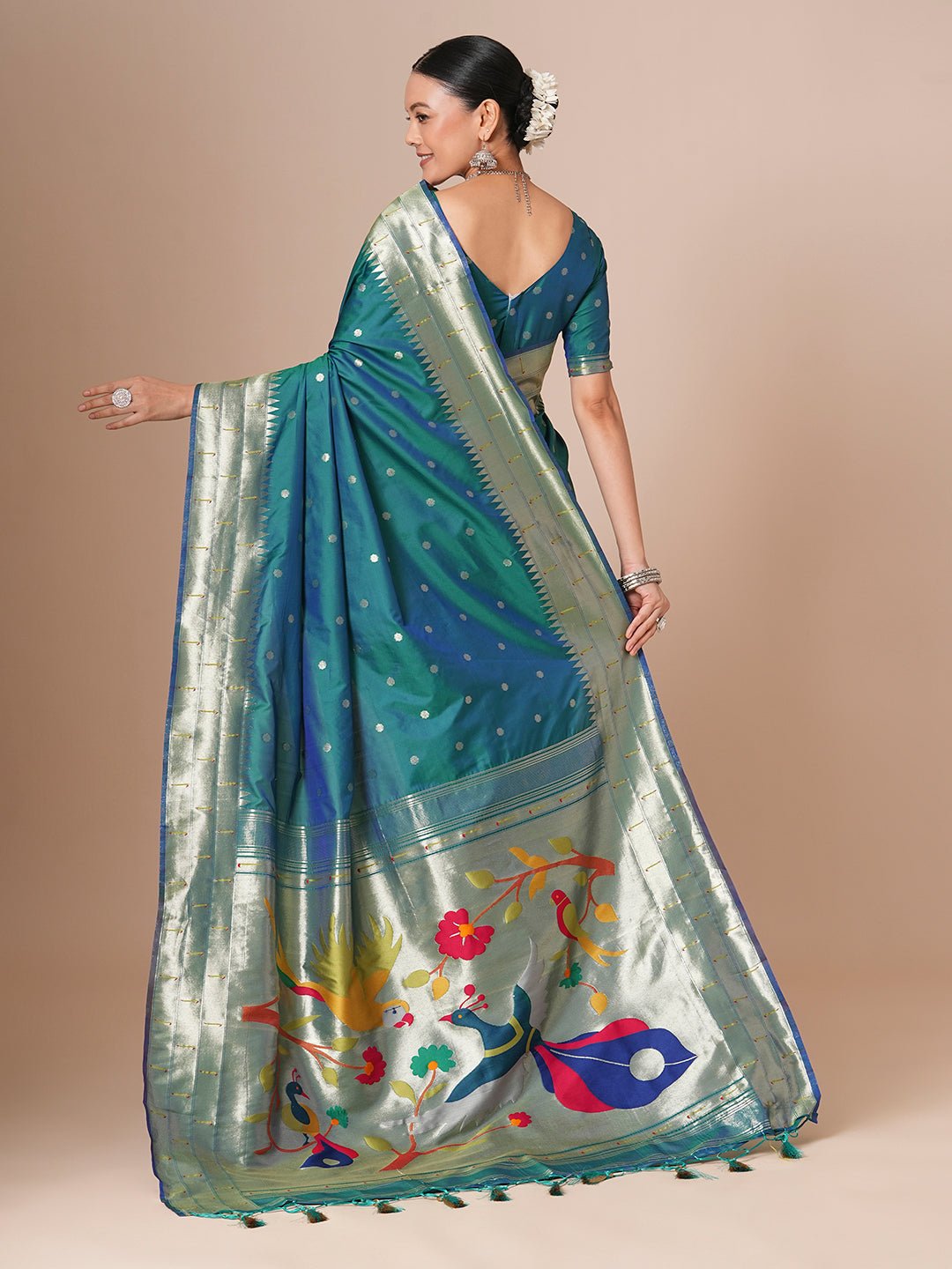 Teal Blue Silk Blend Heritage Banarasi Style Zari Woven Saree - Ressa