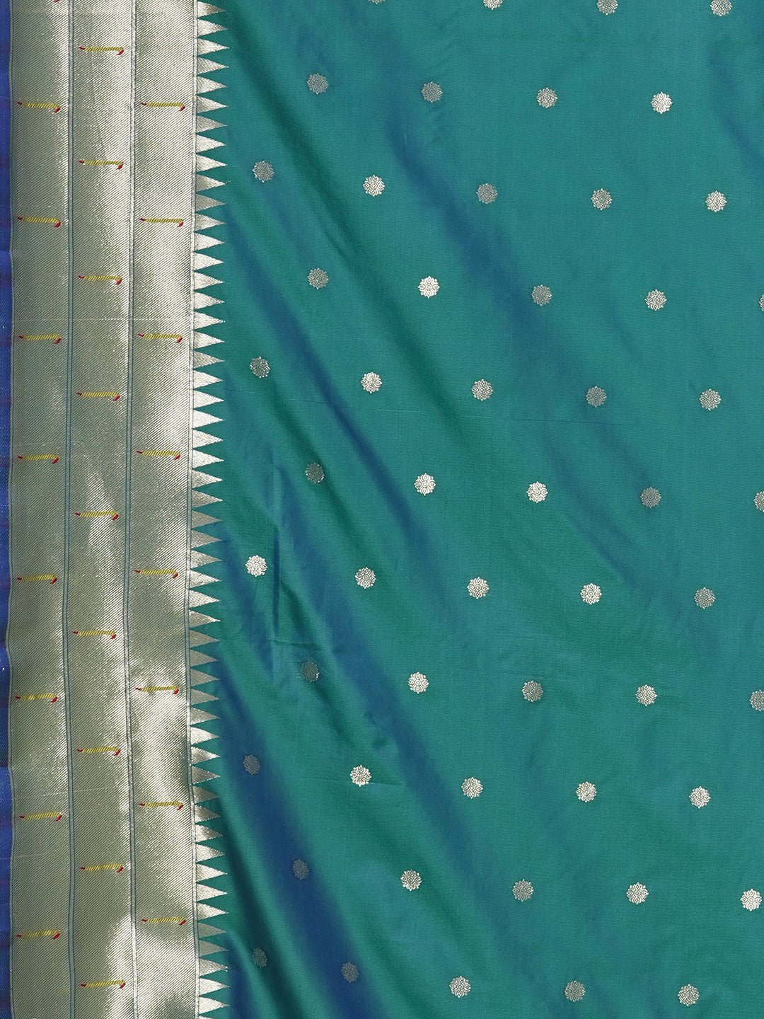 Teal Blue Silk Blend Heritage Banarasi Style Zari Woven Saree - Ressa