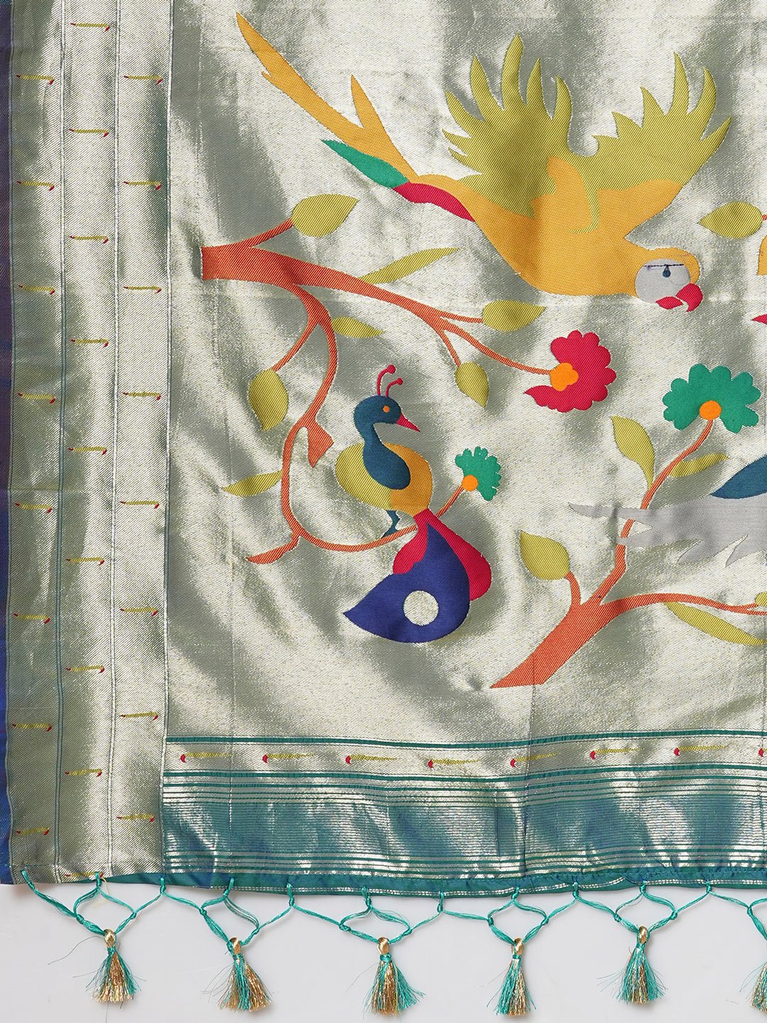 Teal Blue Silk Blend Heritage Banarasi Style Zari Woven Saree - Ressa