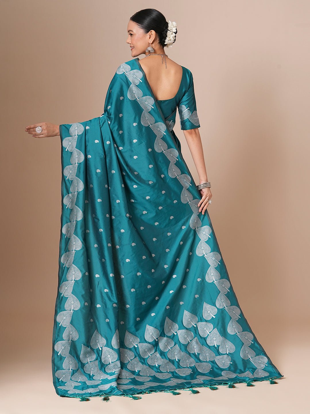 Teal Blue Silk Blend Saree - Ressa