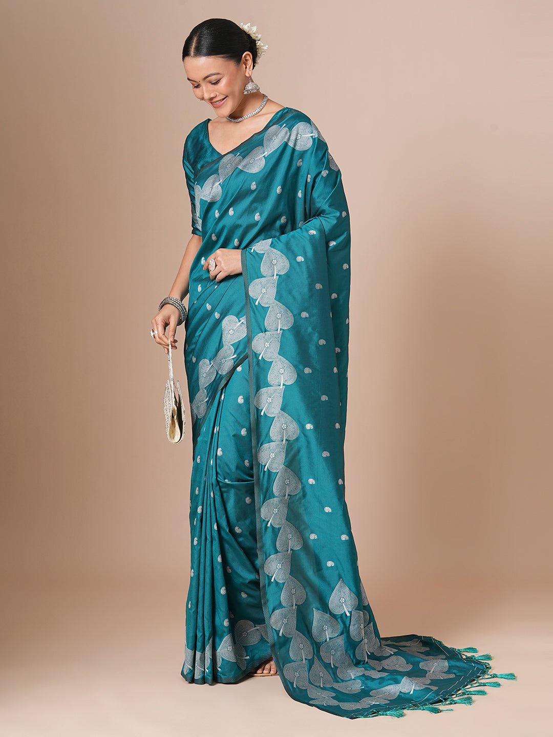 Teal Blue Silk Blend Saree - Ressa