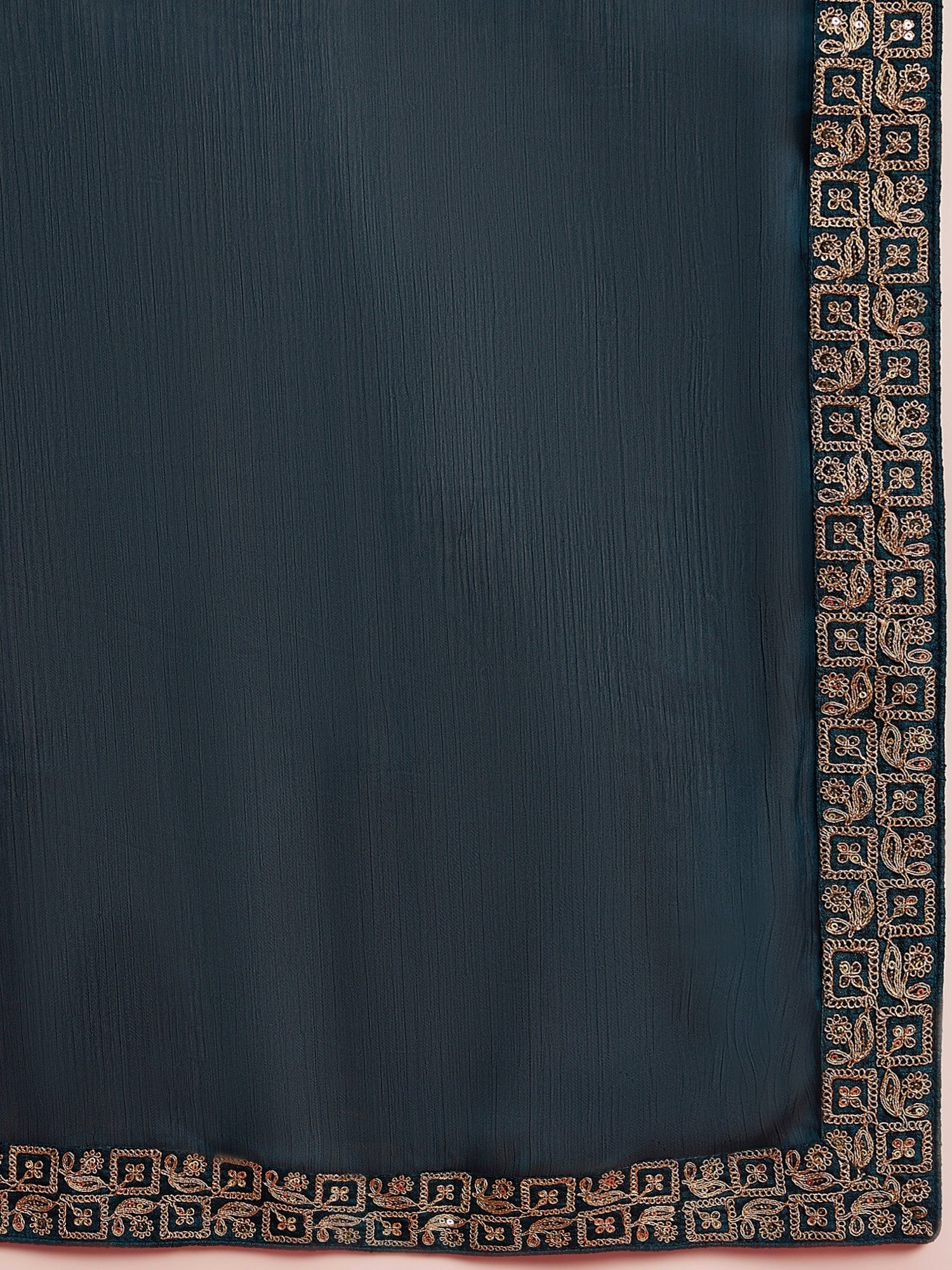 teal Blue Silk Blend Shimmer Georgette Zari Embroidery Saree - Ressa