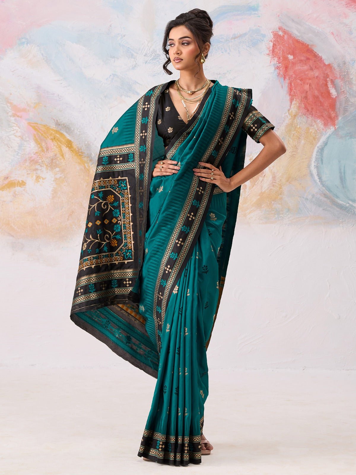 Teal Blue Silk Saree - Ressa