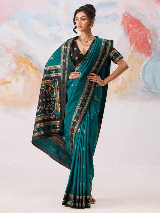 Teal Blue Silk Saree - Ressa