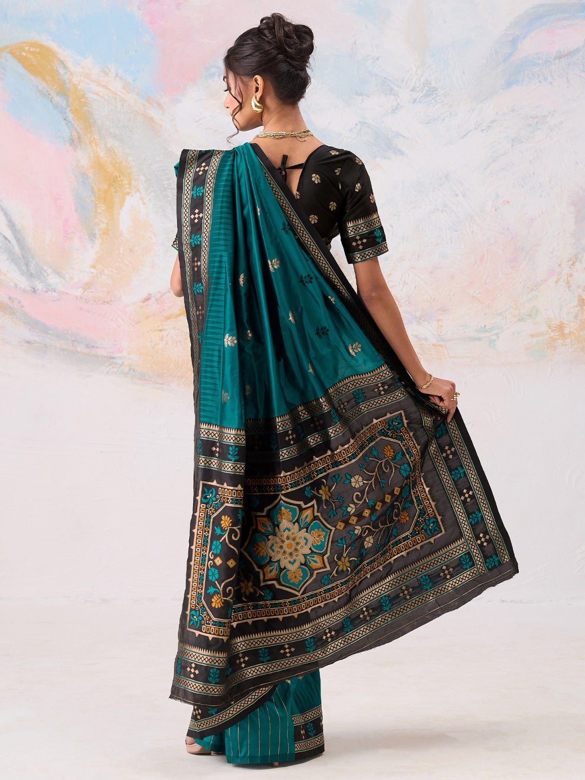 Teal Blue Silk Saree - Ressa