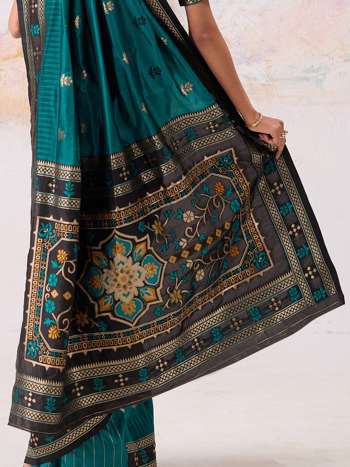 Teal Blue Silk Saree - Ressa