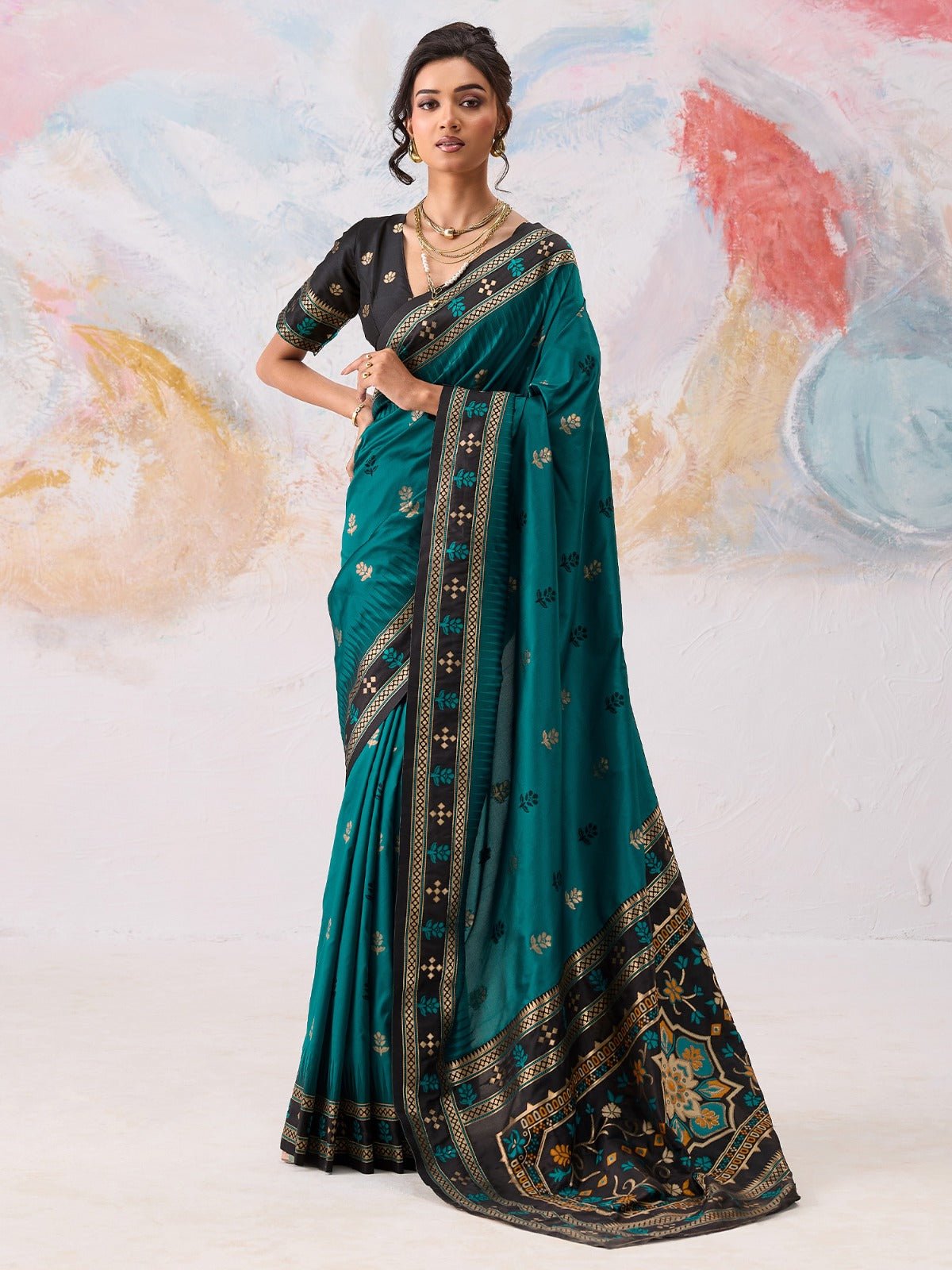 Teal Blue Silk Saree - Ressa