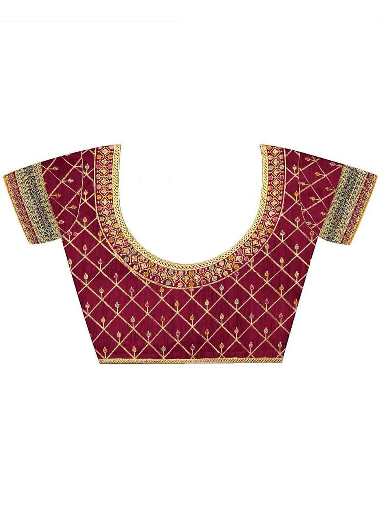 Teal Blue Silk Saree with Maroon Embroidered - Ressa