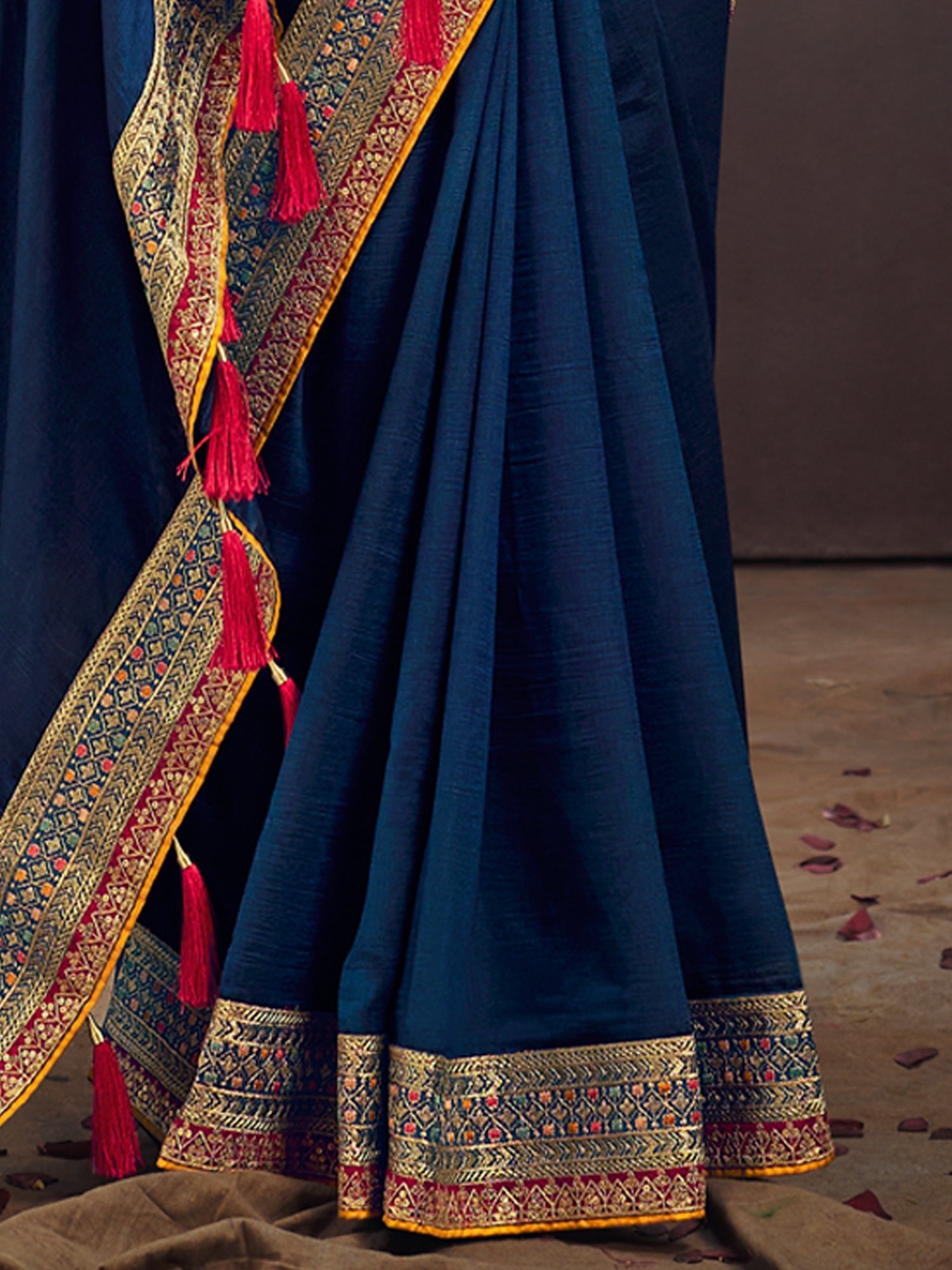 Teal Blue Silk Saree with Maroon Embroidered - Ressa