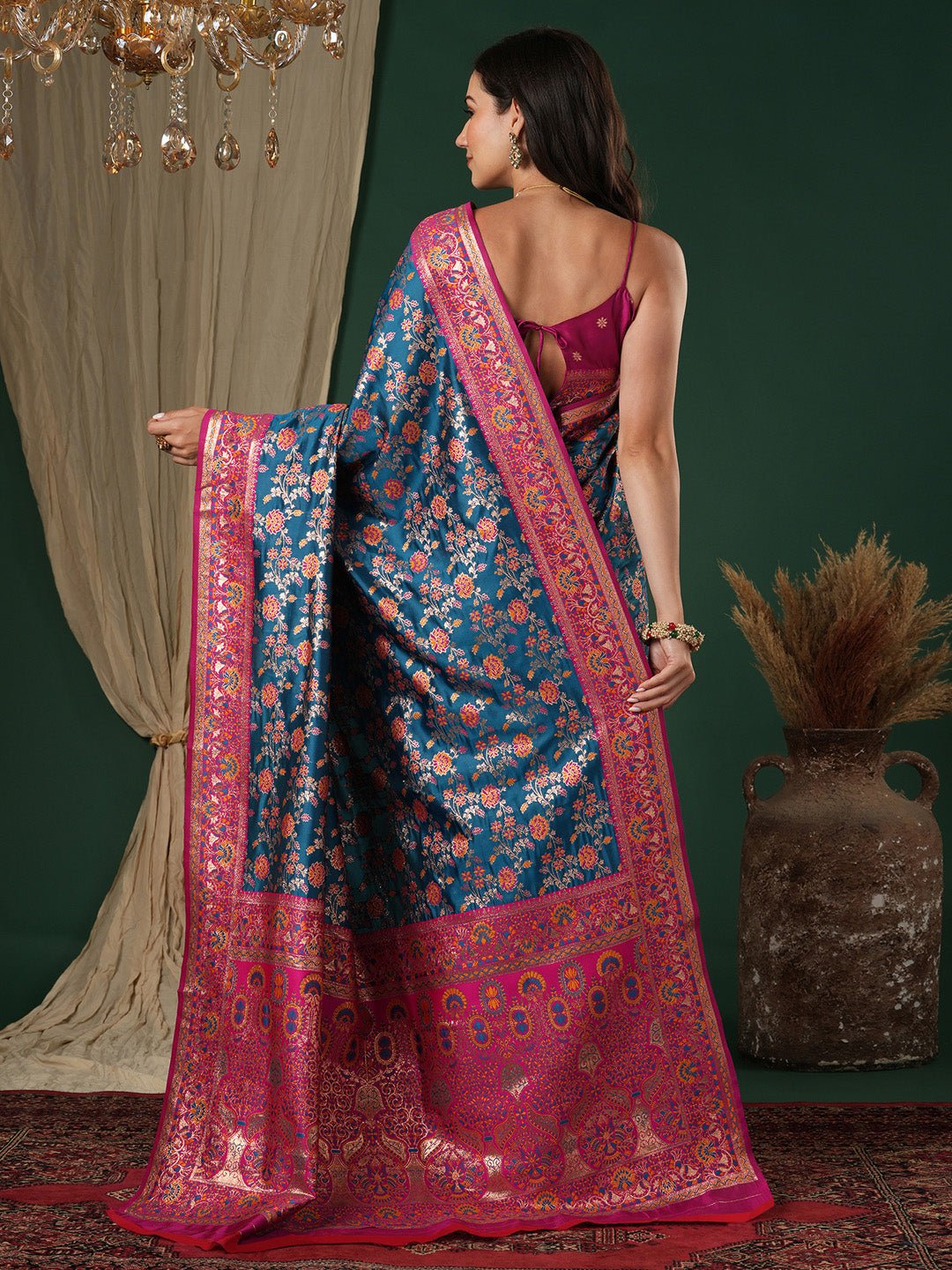 Teal Blue Soft Silk Banarasi Saree - Ressa