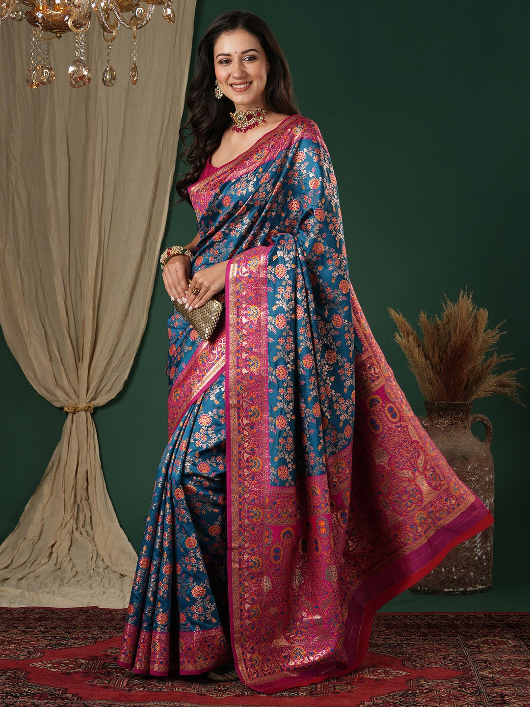 Teal Blue Soft Silk Banarasi Saree - Ressa