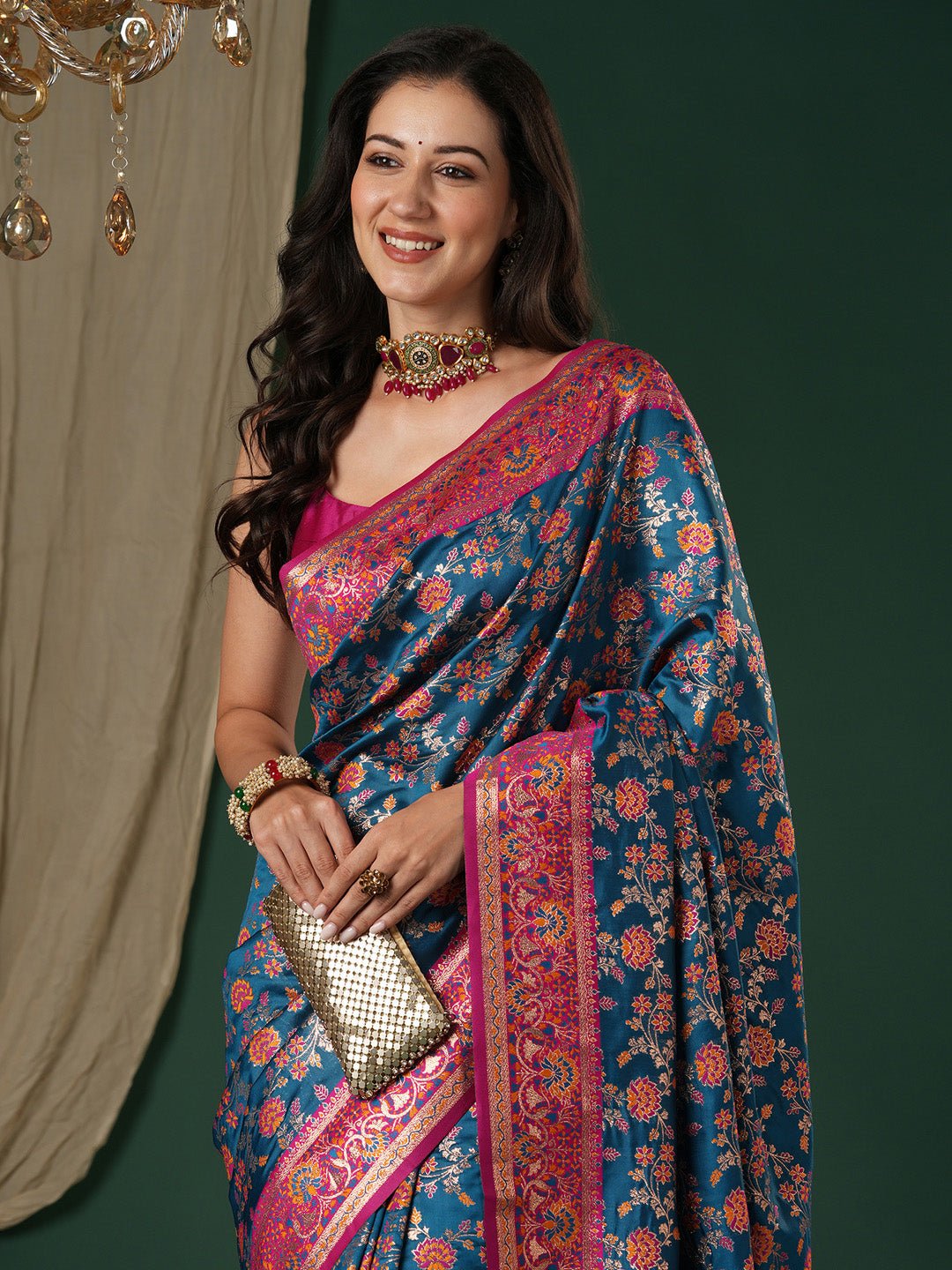 Teal Blue Soft Silk Banarasi Saree - Ressa