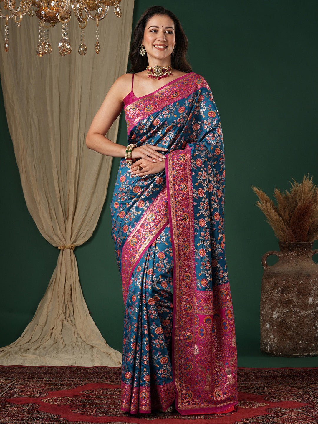 Teal Blue Soft Silk Banarasi Saree - Ressa