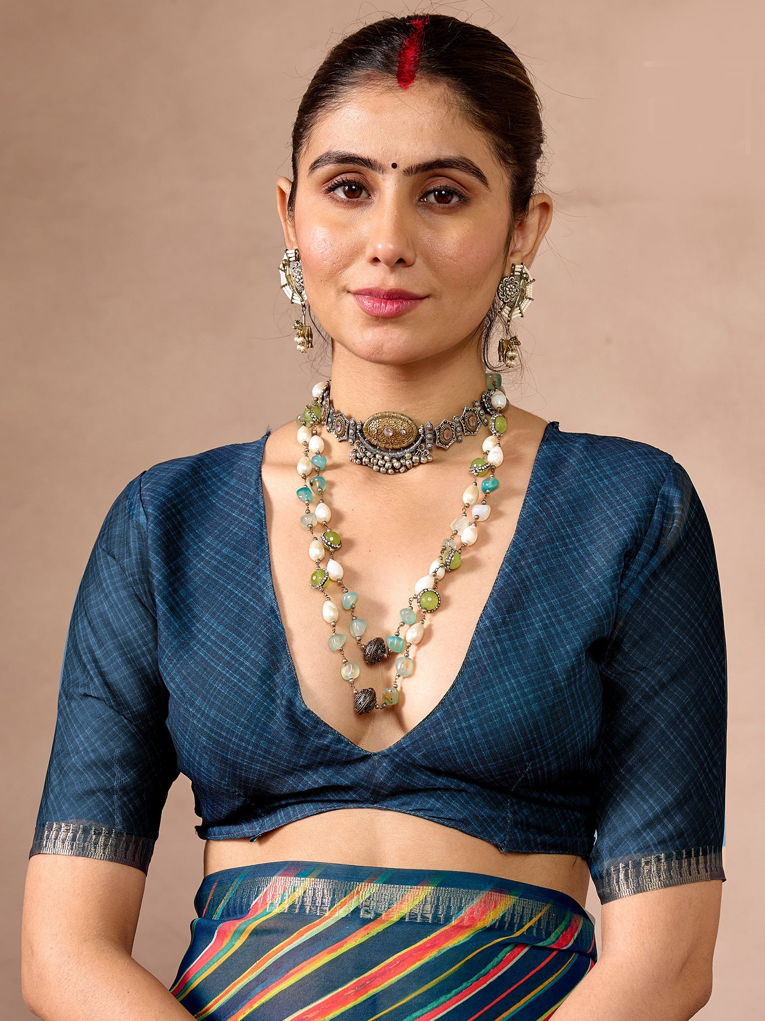 Teal Blue Striped Georgette saree - Ressa