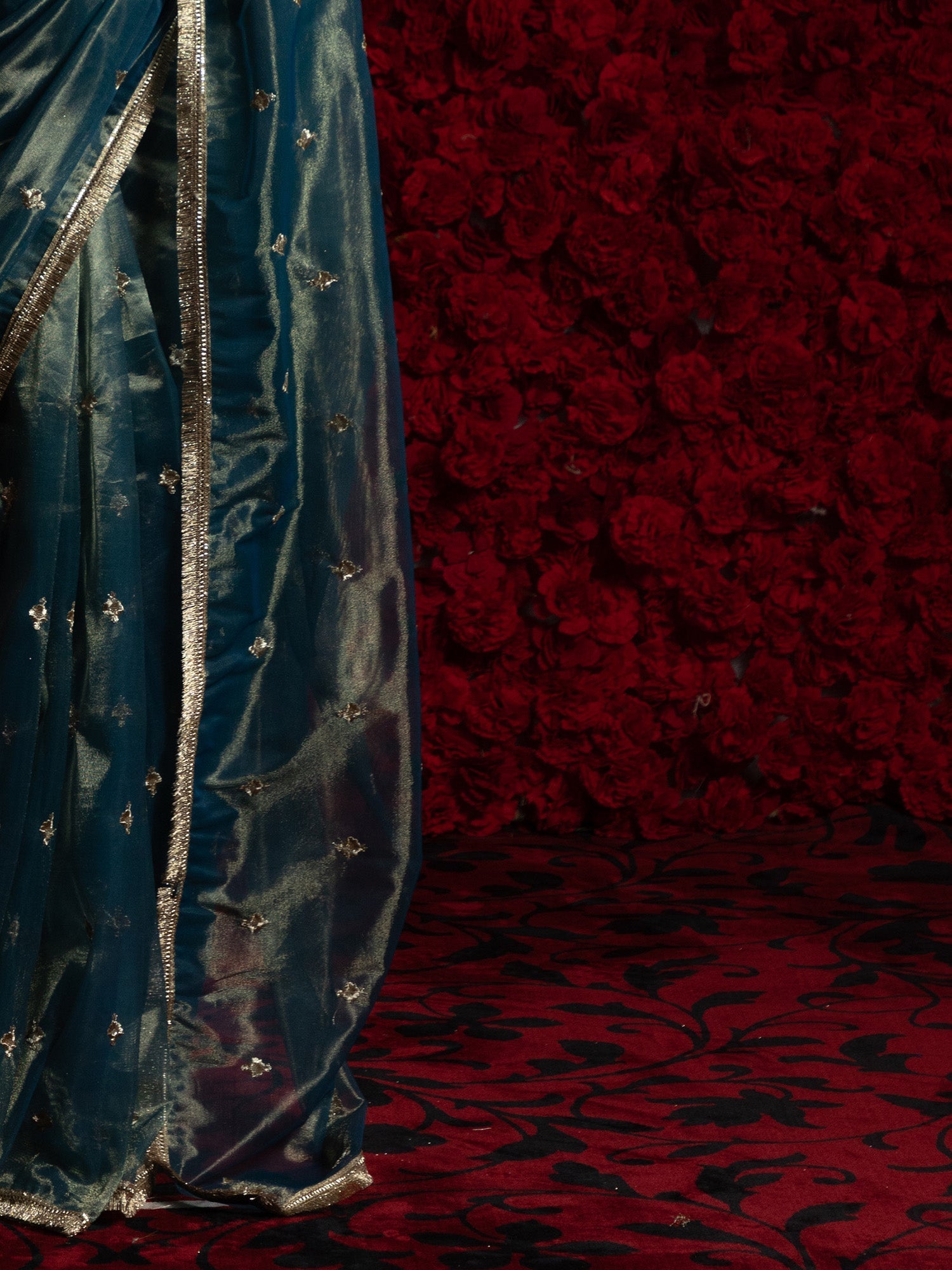 Teal Blue Super Net Saree - Ressa