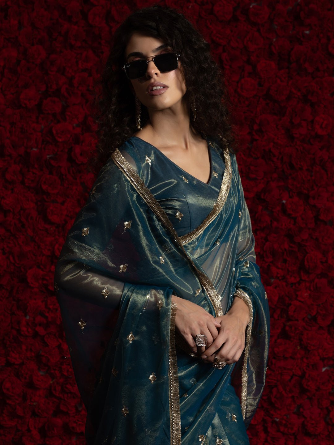 Teal Blue Super Net Saree - Ressa