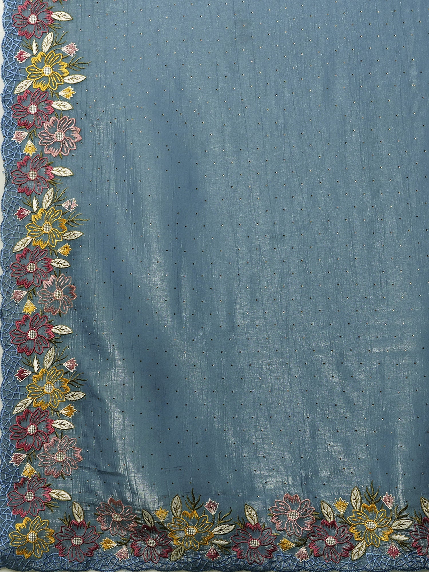 Teal Blue Tissue Multi-Color Embroidery Saree - Ressa