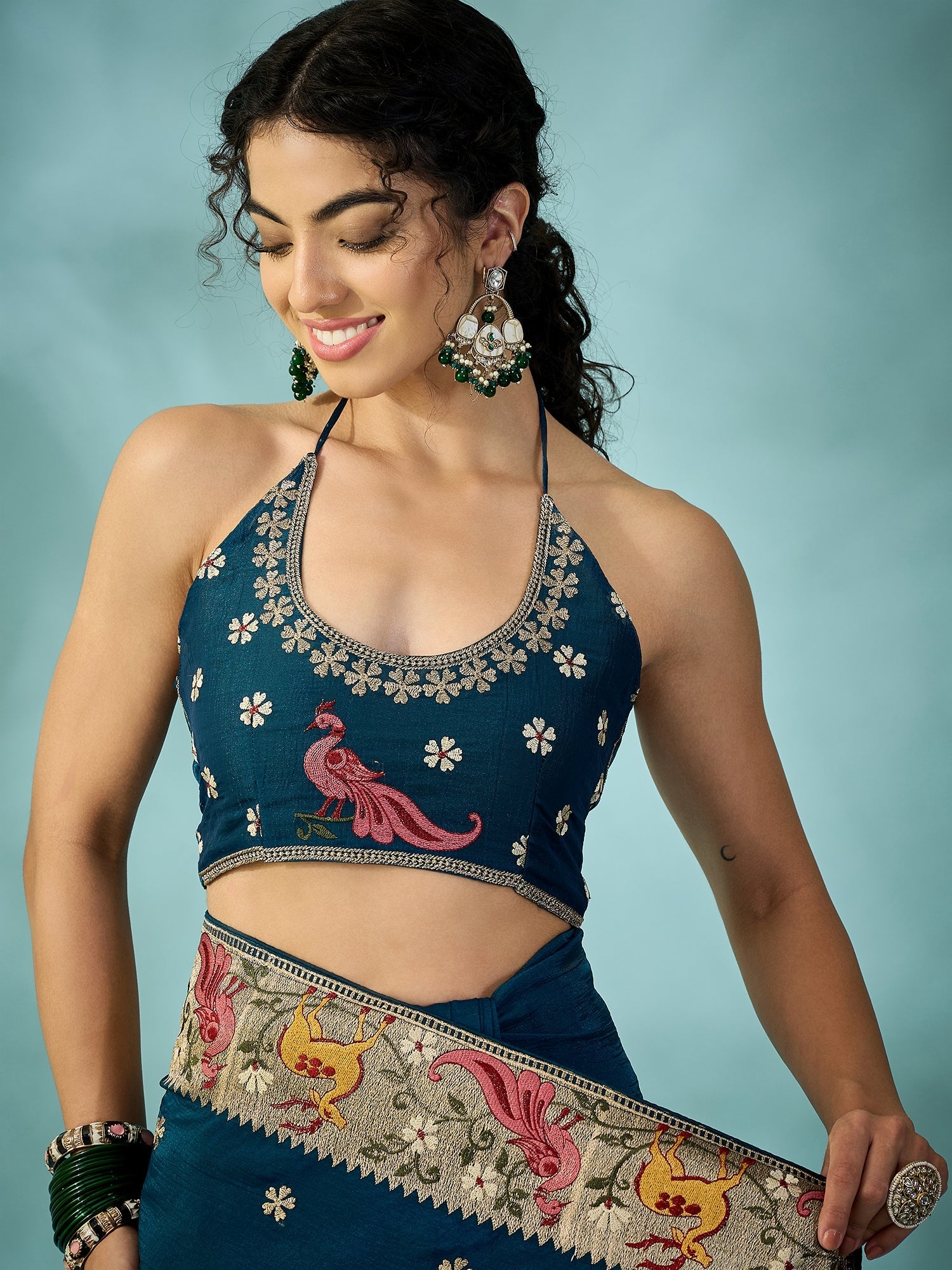 Teal Blue Tissue Silk Saree with Zari Stripes - Ressa
