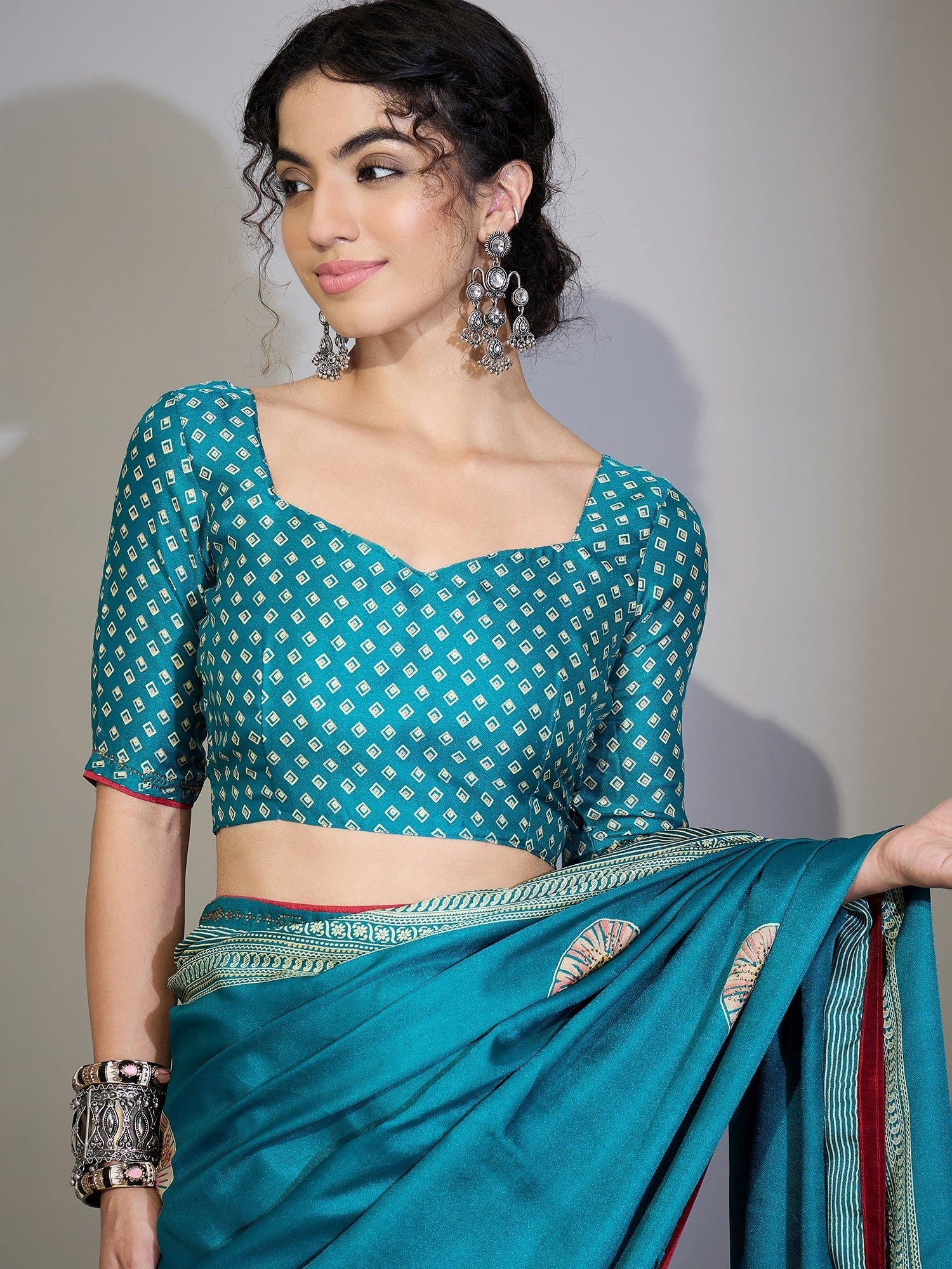 Teal Blue Tissue Silk Saree with Zari Stripes - Ressa