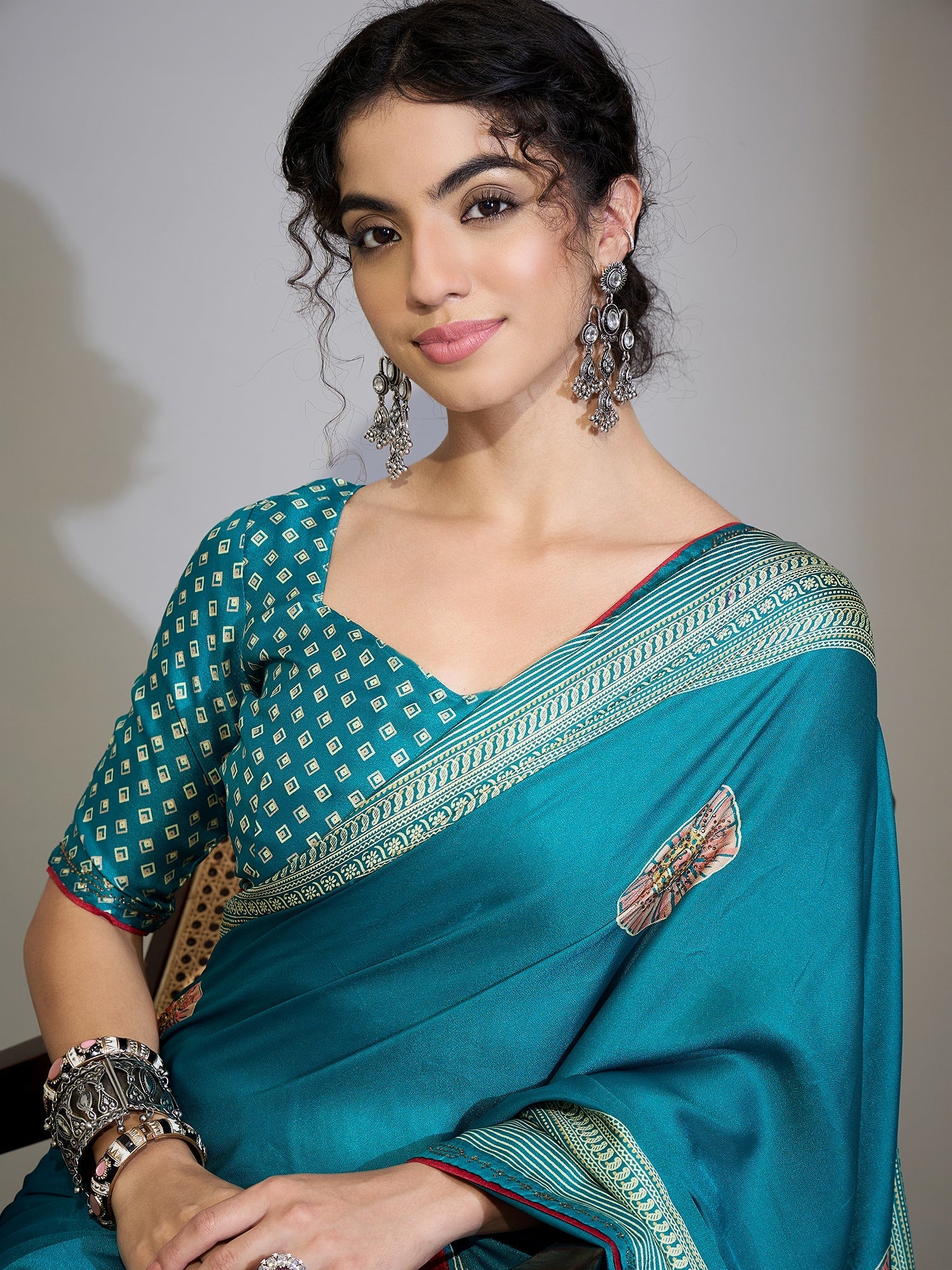 Teal Blue Tissue Silk Saree with Zari Stripes - Ressa