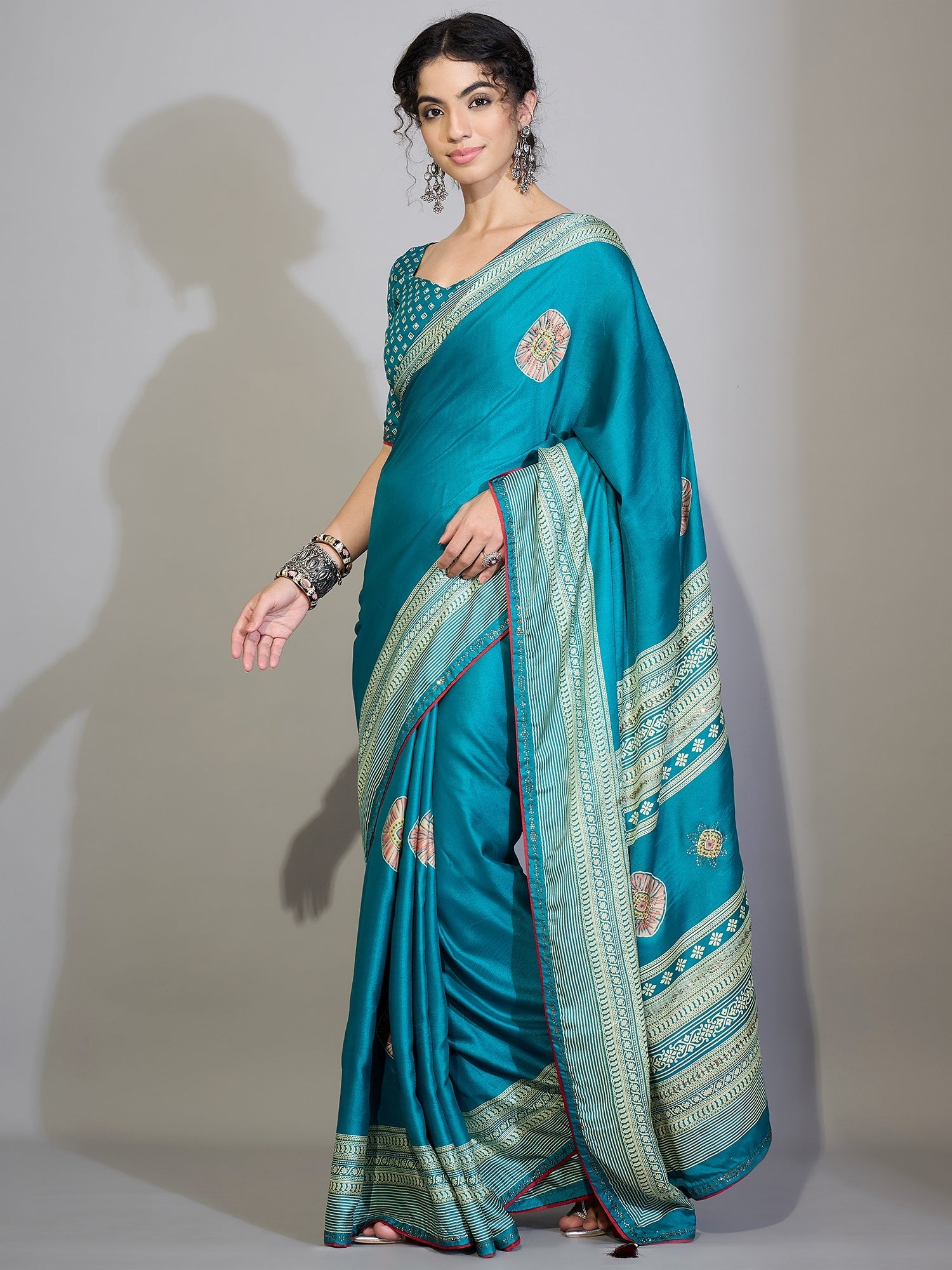 Teal Blue Tissue Silk Saree with Zari Stripes - Ressa