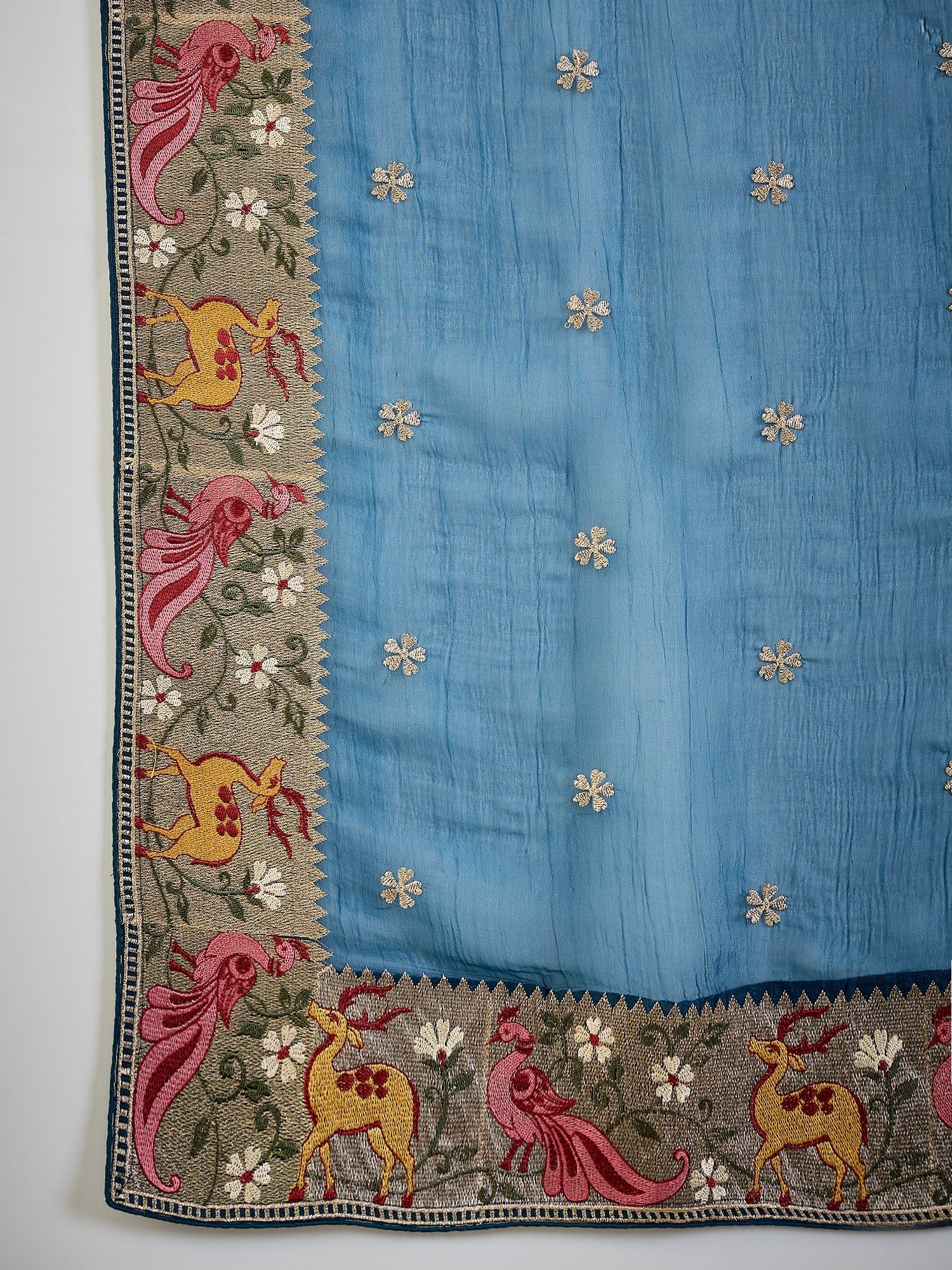 Teal Blue Tissue Silk Saree with Zari Stripes - Ressa