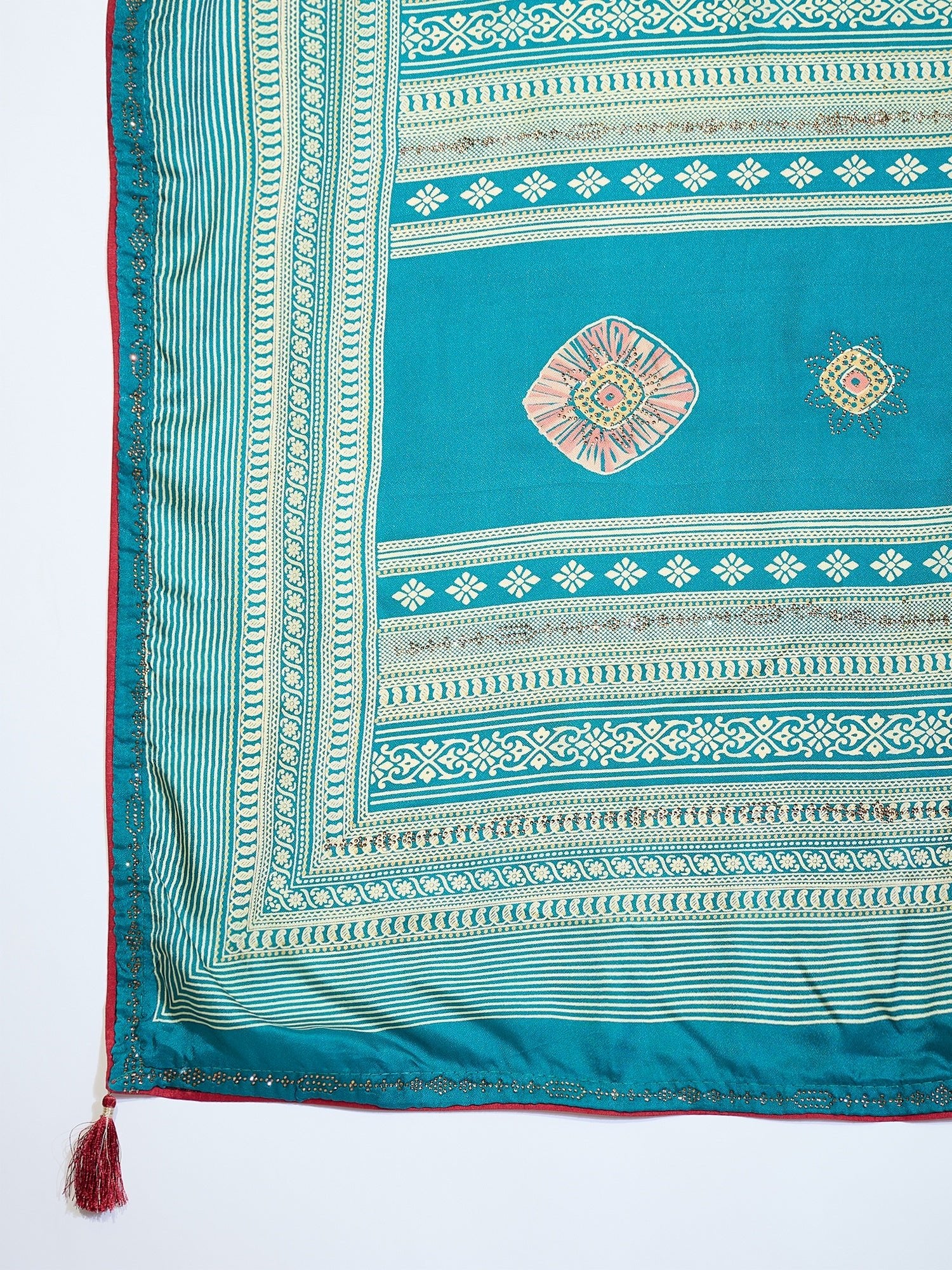 Teal Blue Tissue Silk Saree with Zari Stripes - Ressa
