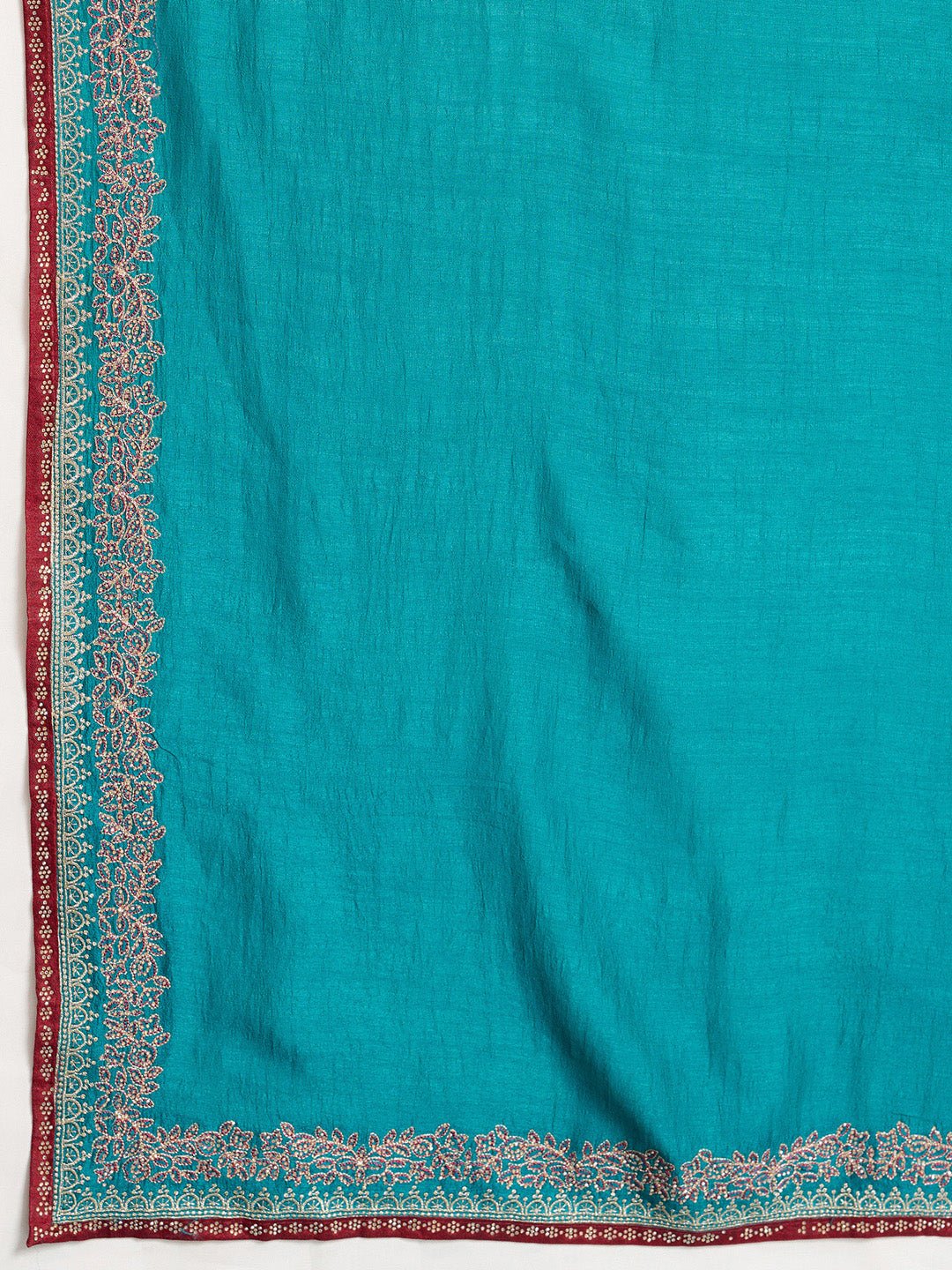 Teal Blue Vichitra Silk Embroidered Saree - Ressa