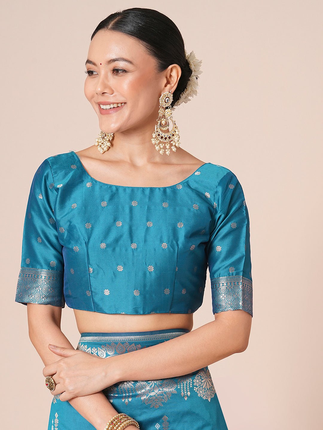 Teal Blue with Zari Woven Banarasi Silk Blend Saree - Ressa