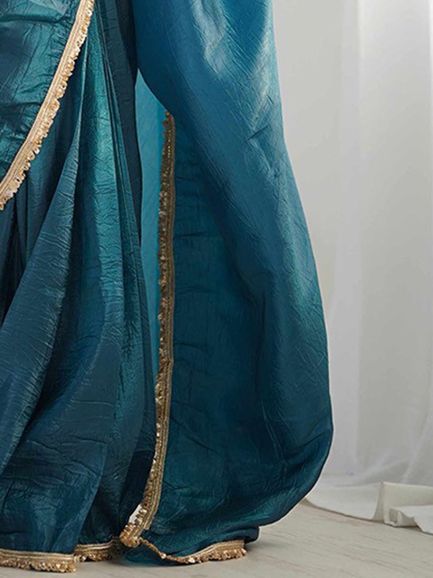 Teal Crush Tissue Saree with Embroidered Blouse - Ressa
