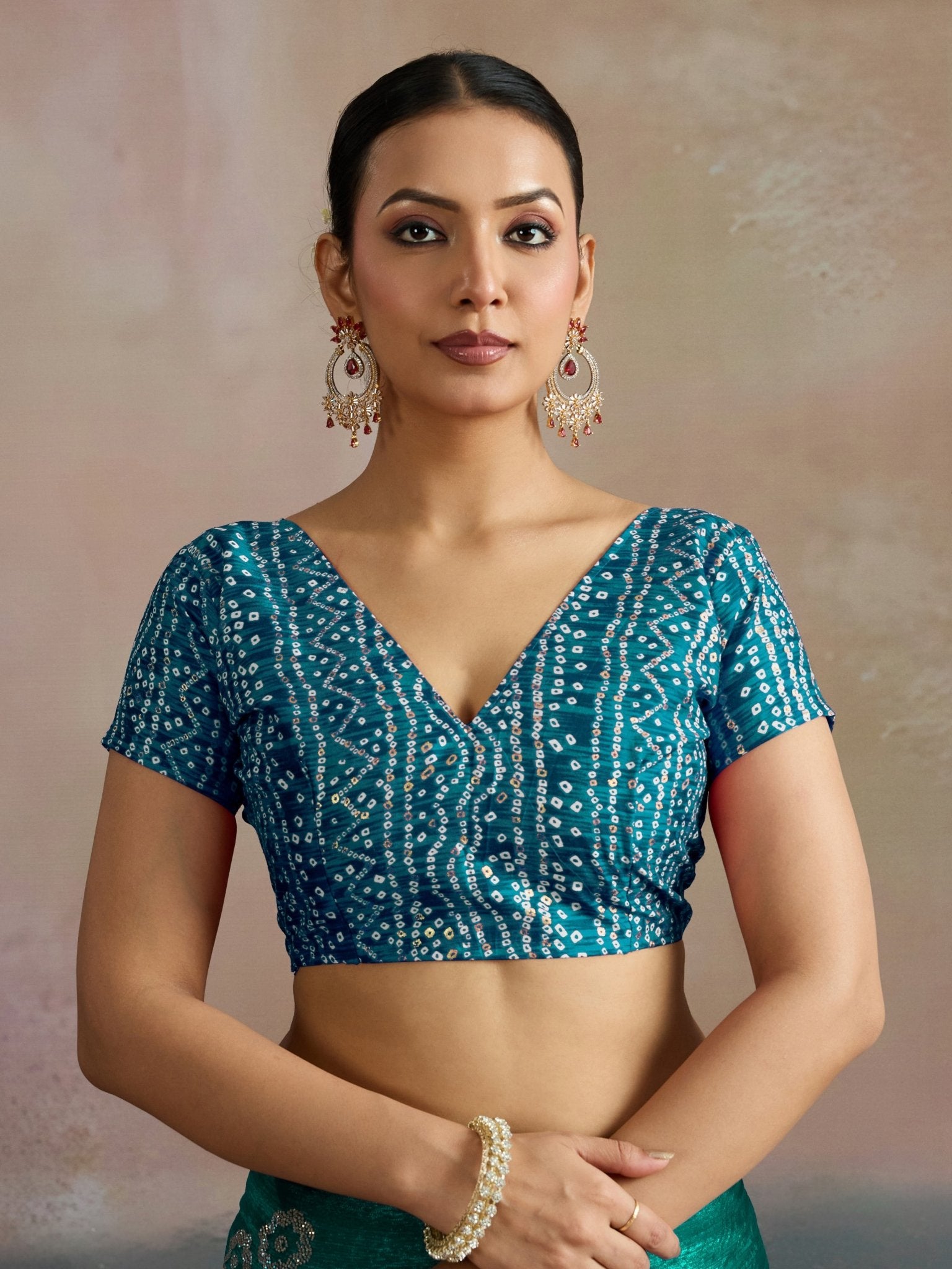 Teal Embroidered Bandhani Silk Saree - Ressa