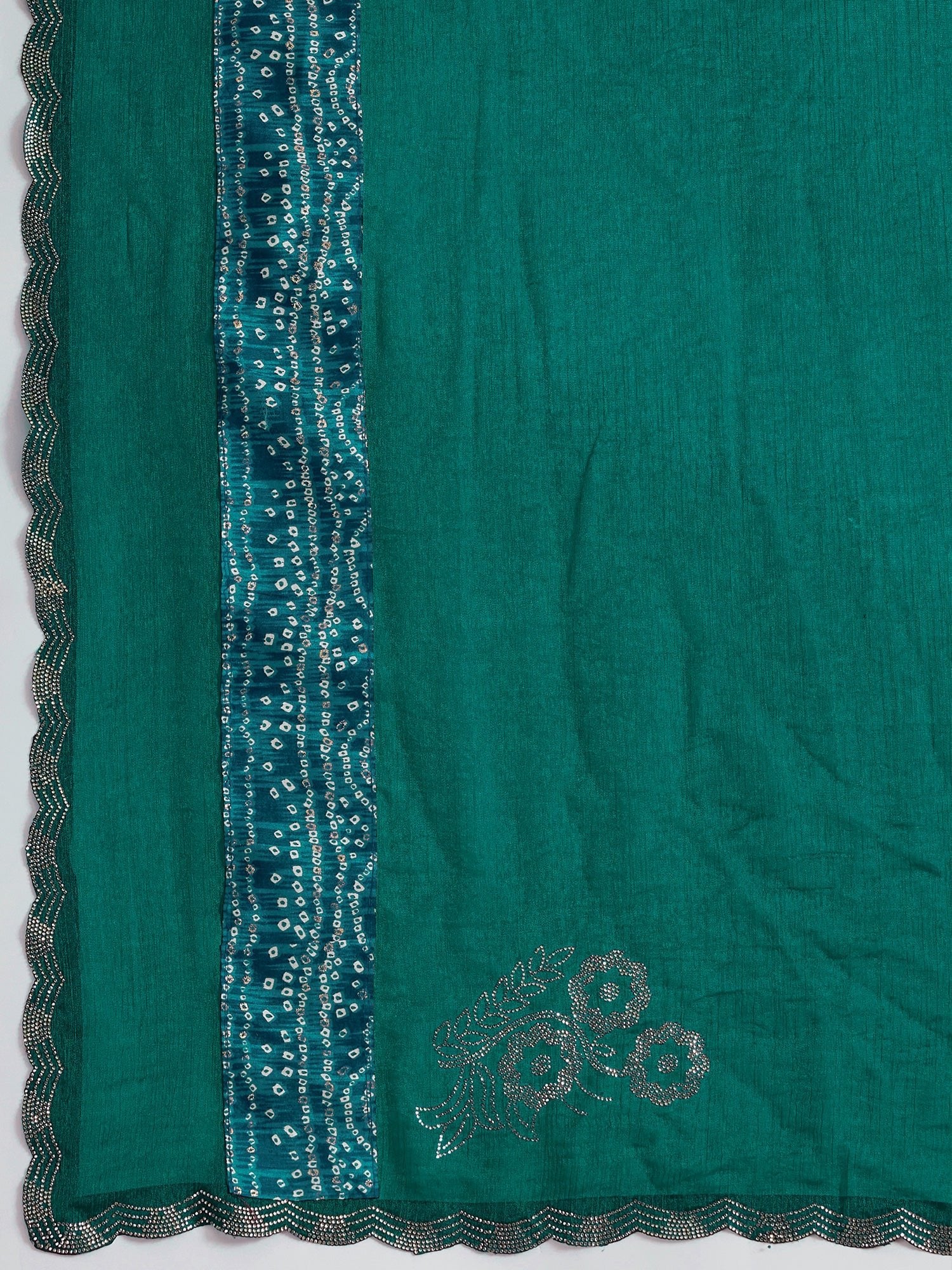 Teal Embroidered Bandhani Silk Saree - Ressa