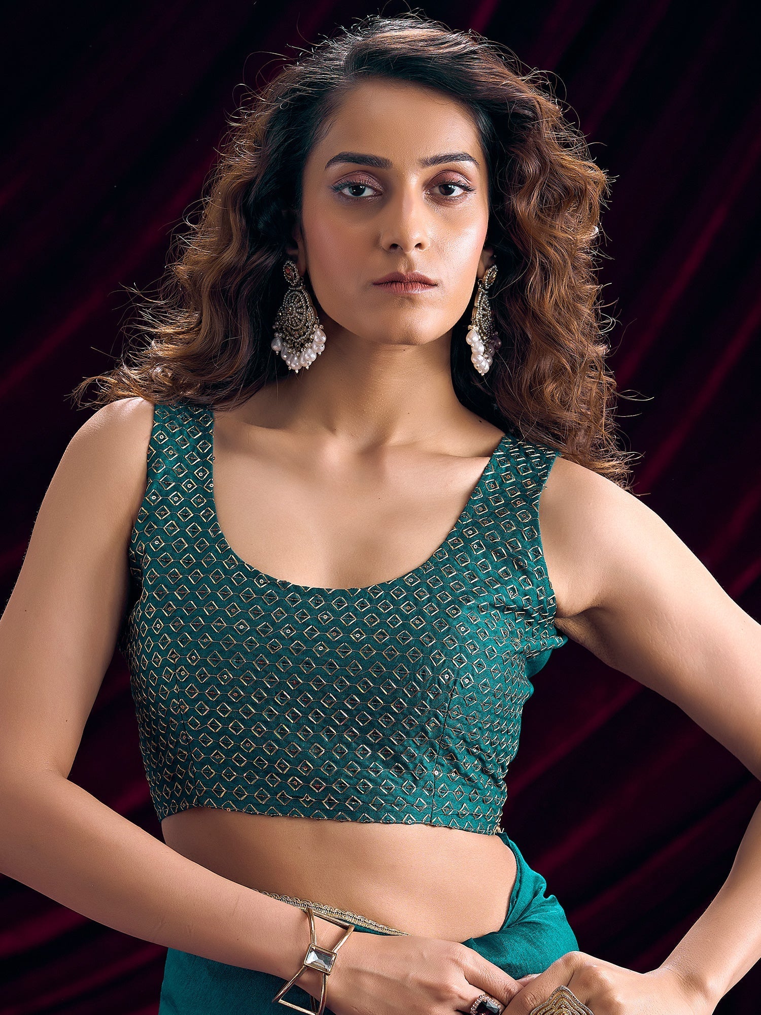 Teal Georgette Saree with Embroidered Blouse - Ressa