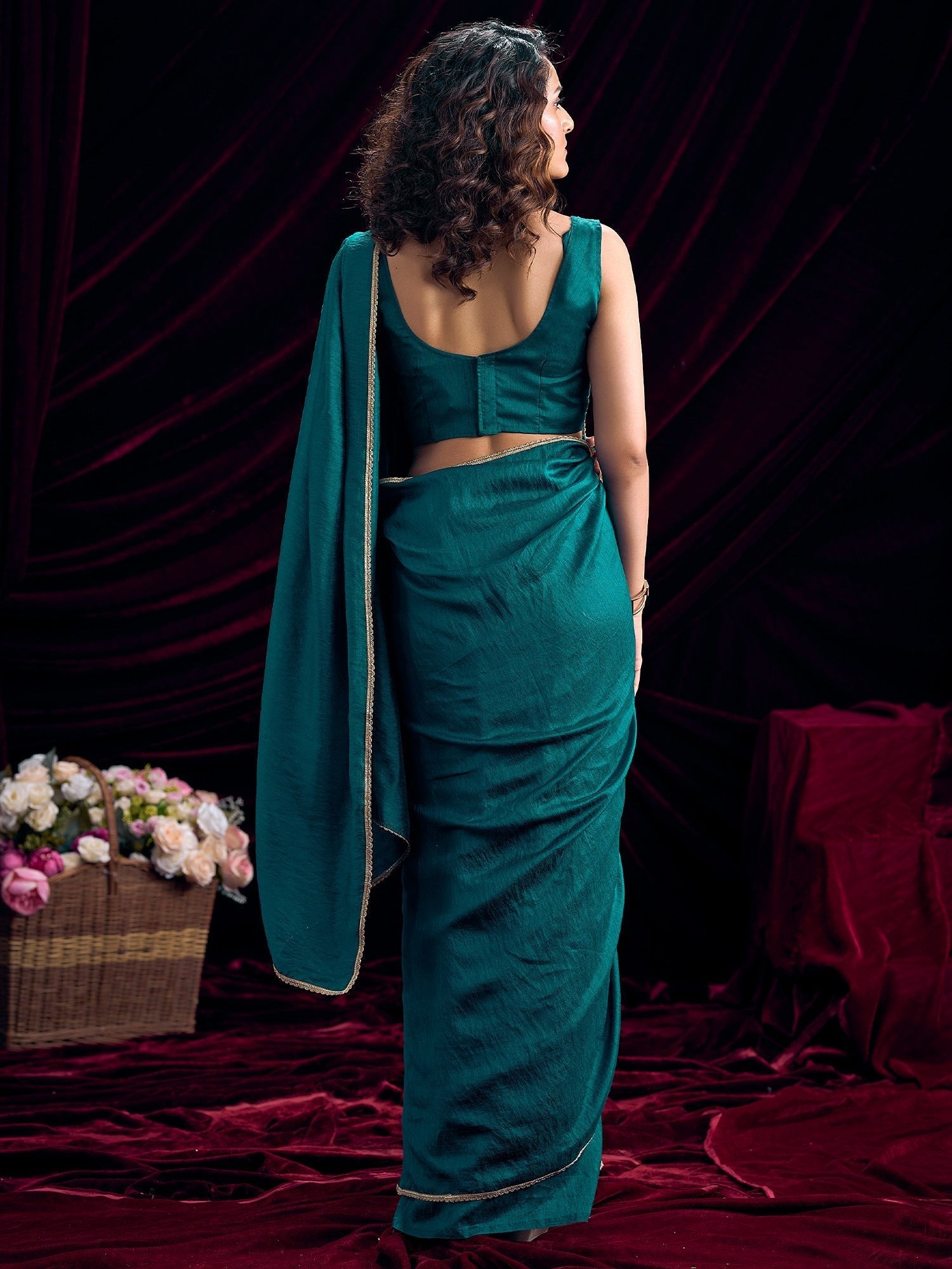 Teal Georgette Saree with Embroidered Blouse - Ressa