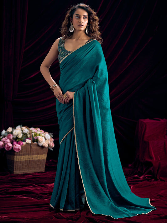 Teal Georgette Saree with Embroidered Blouse - Ressa
