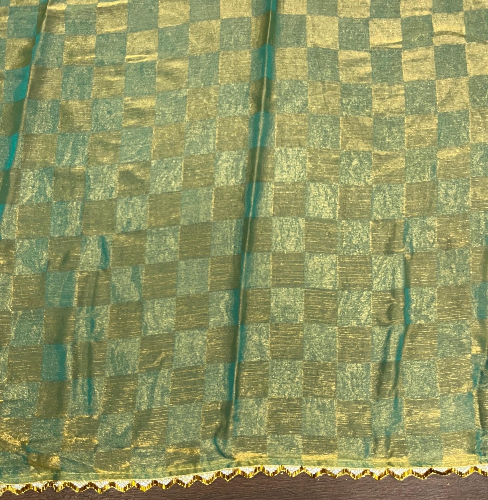 Teal Gold Checkered Chiffon Saree - Ressa