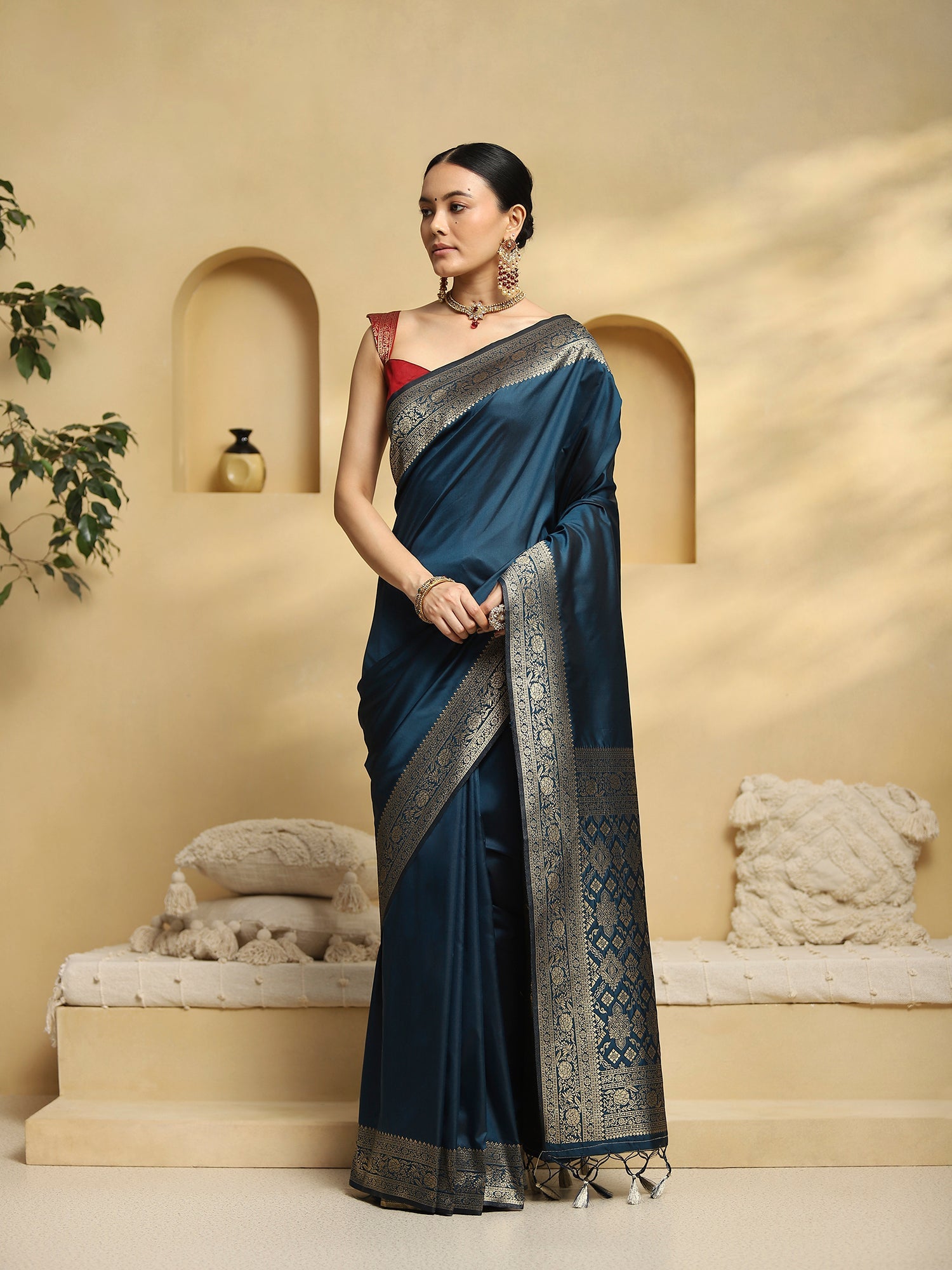 Teal Green Banarasi Silk Blend Saree - Ressa