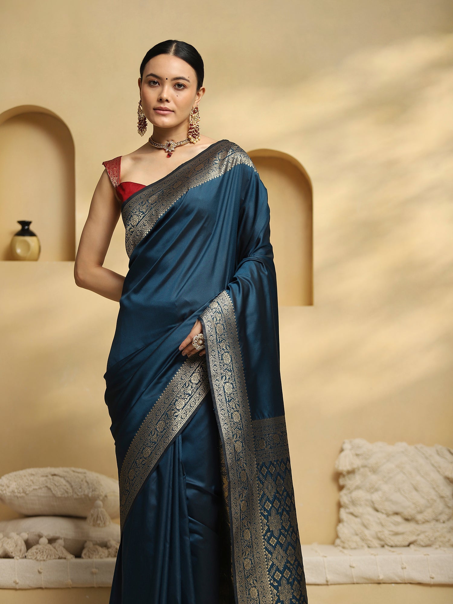 Teal Green Banarasi Silk Blend Saree - Ressa