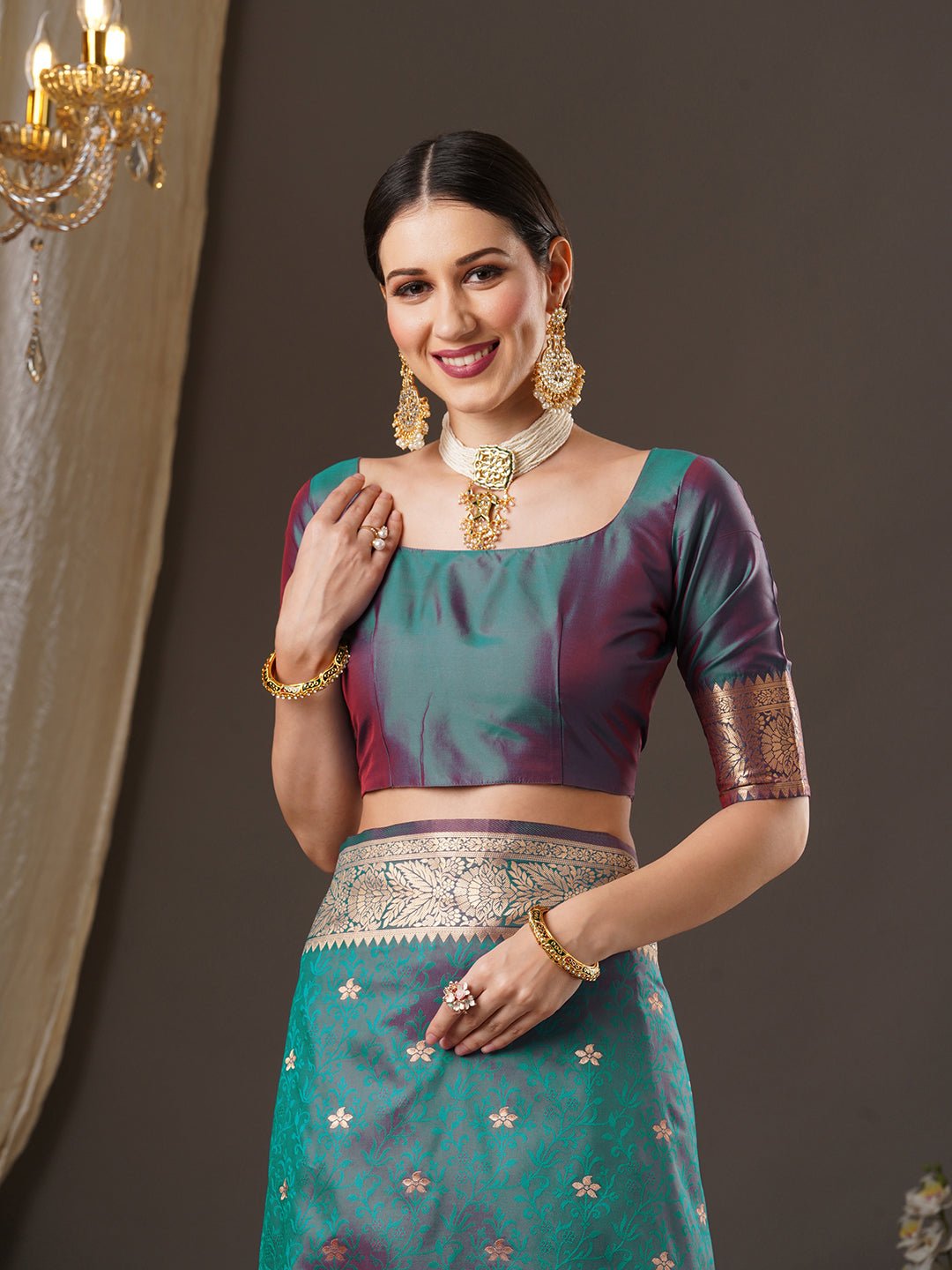 Teal Green Banarasi Silk Saree - Ressa