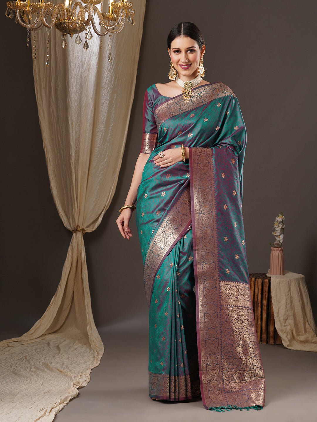 Teal Green Banarasi Silk Saree - Ressa