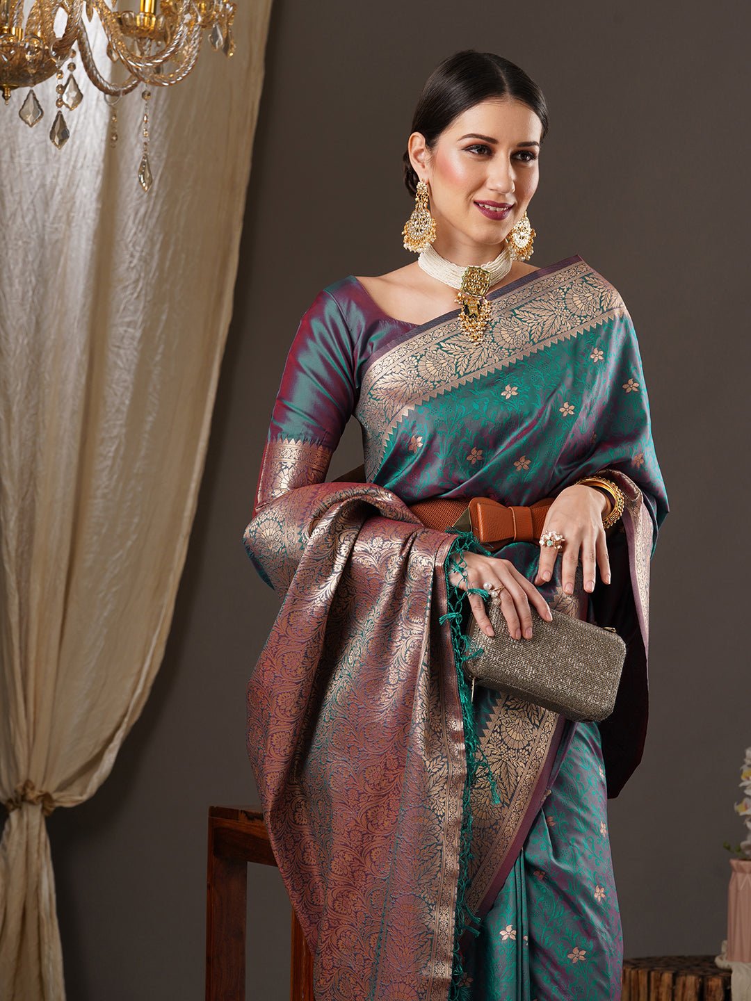 Teal Green Banarasi Silk Saree - Ressa