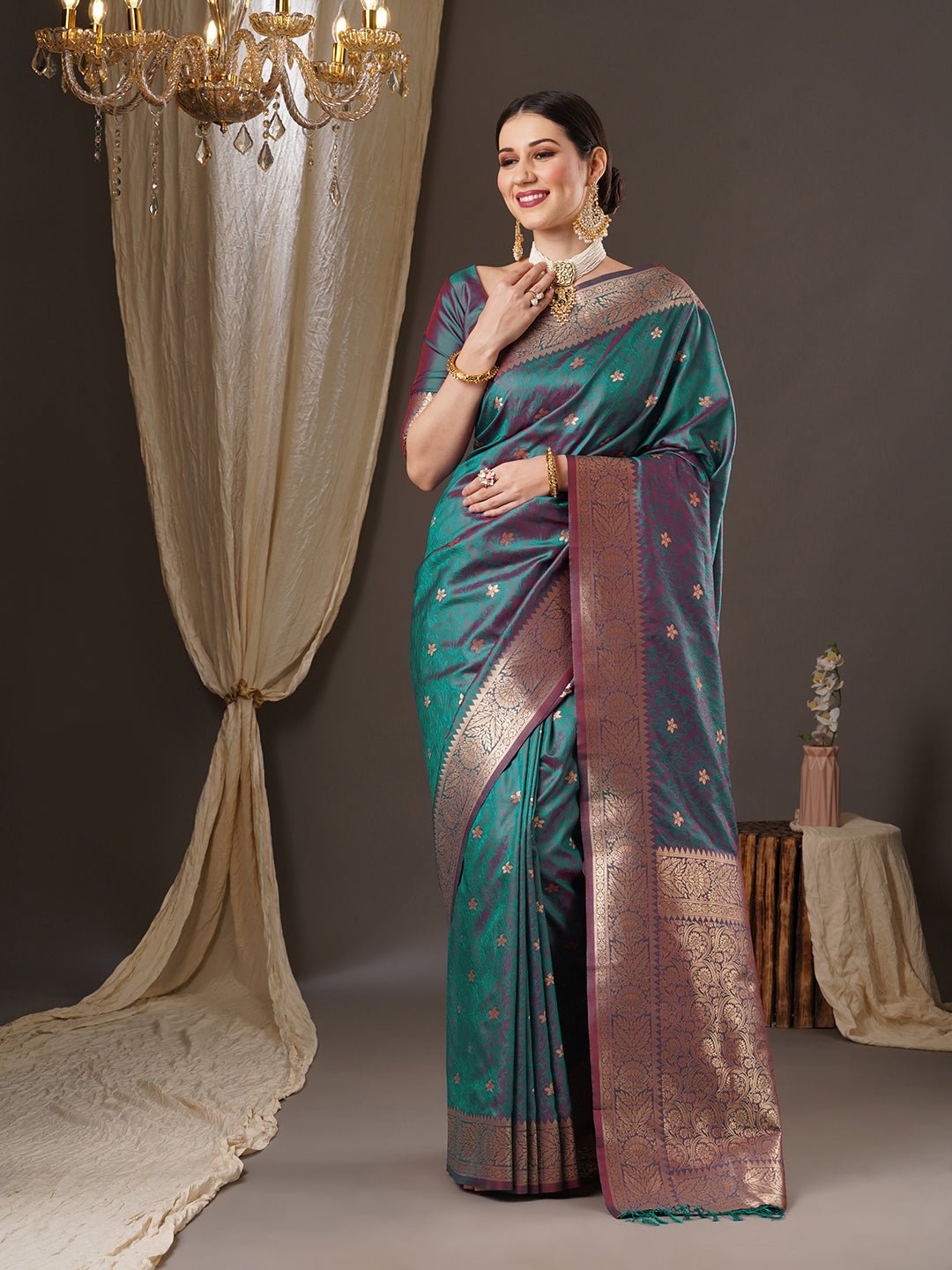Teal Green Banarasi Silk Saree - Ressa