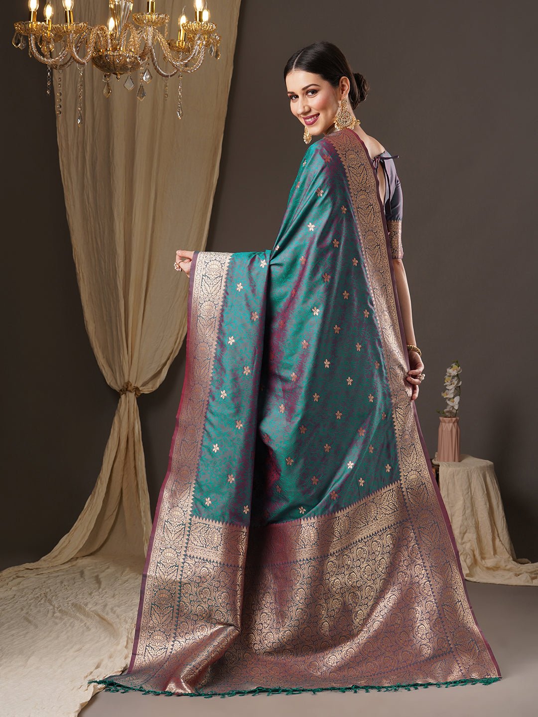 Teal Green Banarasi Silk Saree - Ressa
