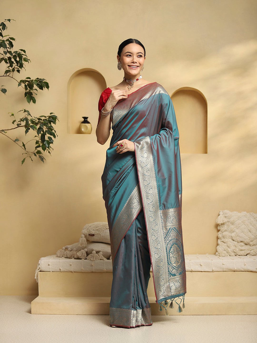 Teal Green Banarasi Silk Saree - Ressa