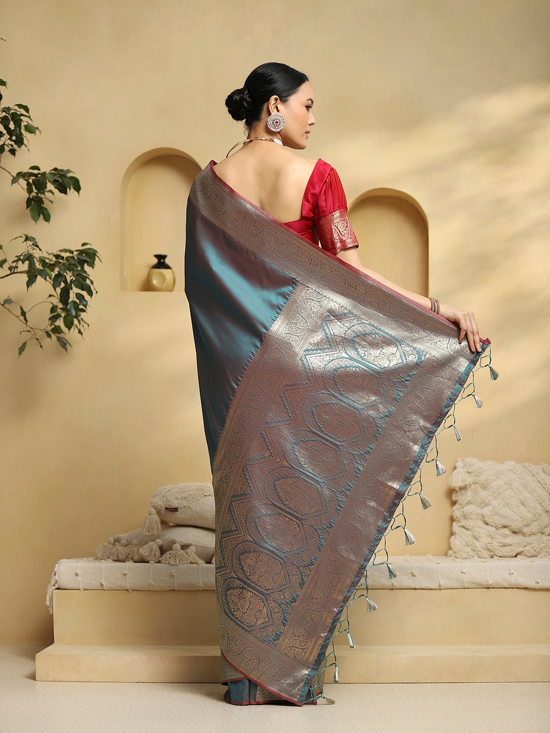 Teal Green Banarasi Silk Saree - Ressa