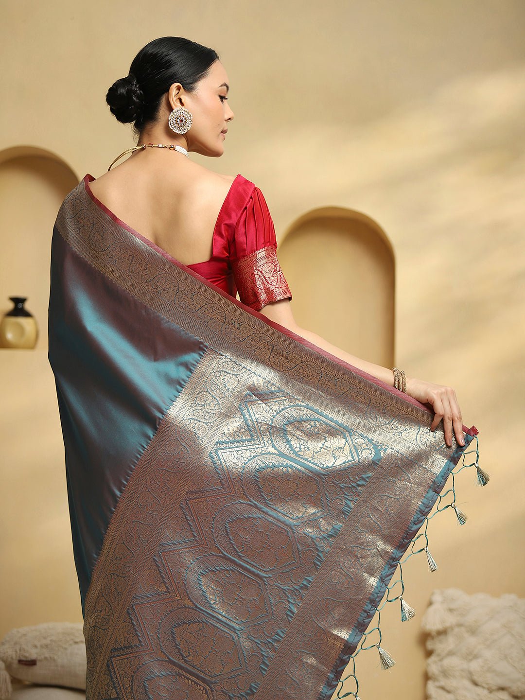 Teal Green Banarasi Silk Saree - Ressa