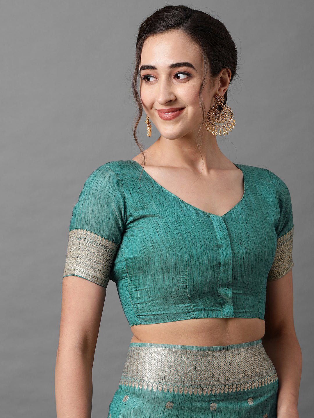 Teal Green Banarasi Silk Saree with Zari Weave - Ressa