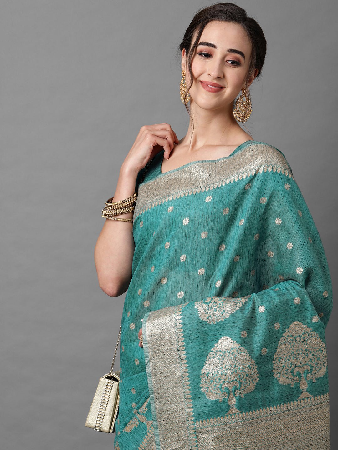 Teal Green Banarasi Silk Saree with Zari Weave - Ressa